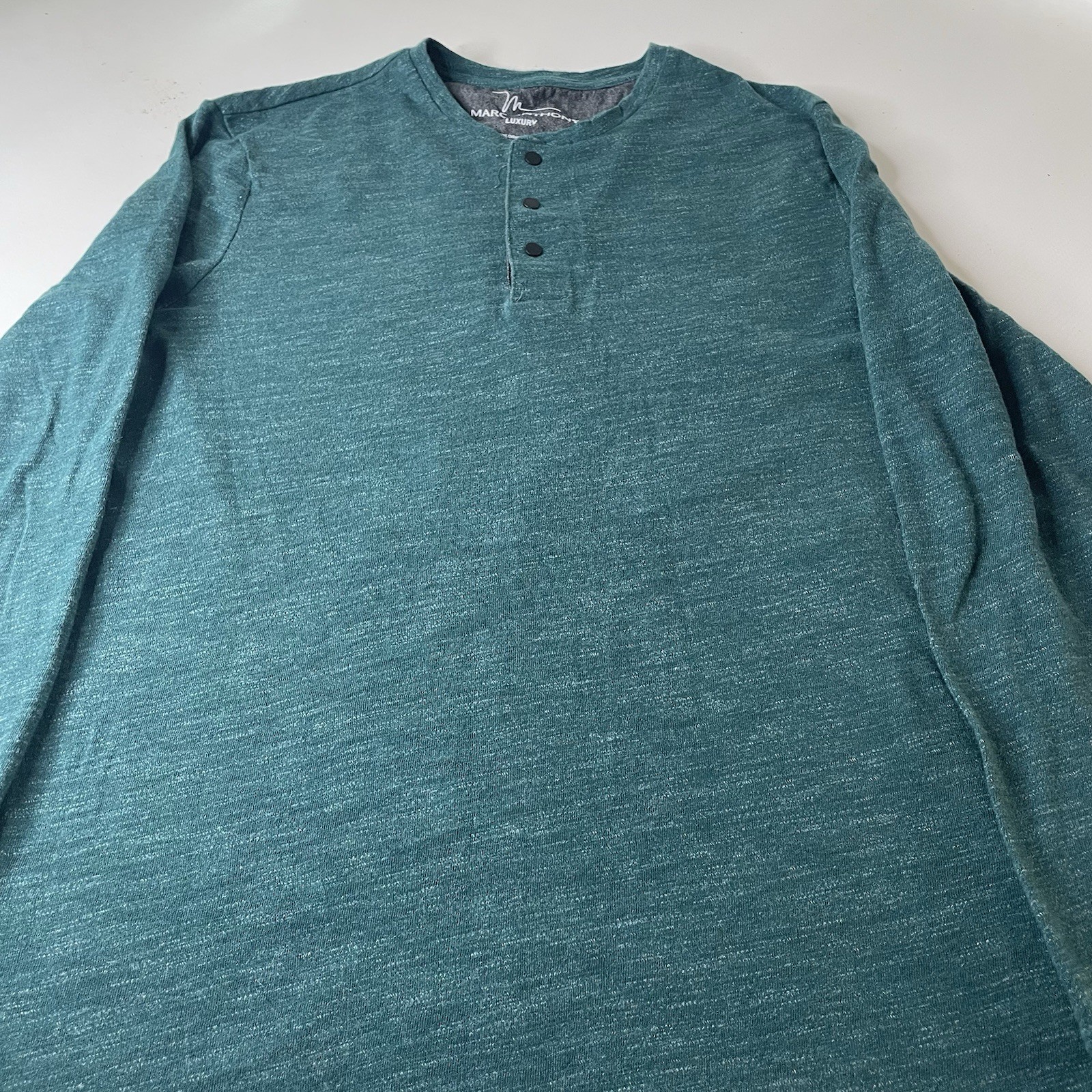 Marc Anthony Luxury Men's Teal Solid Knit Henley Button Long Sleeve Tee M Luxery gallery