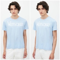 VERSACE NWT 90’s Tribute Runway Blue Logo Tee Shirt Small Collectible Designer