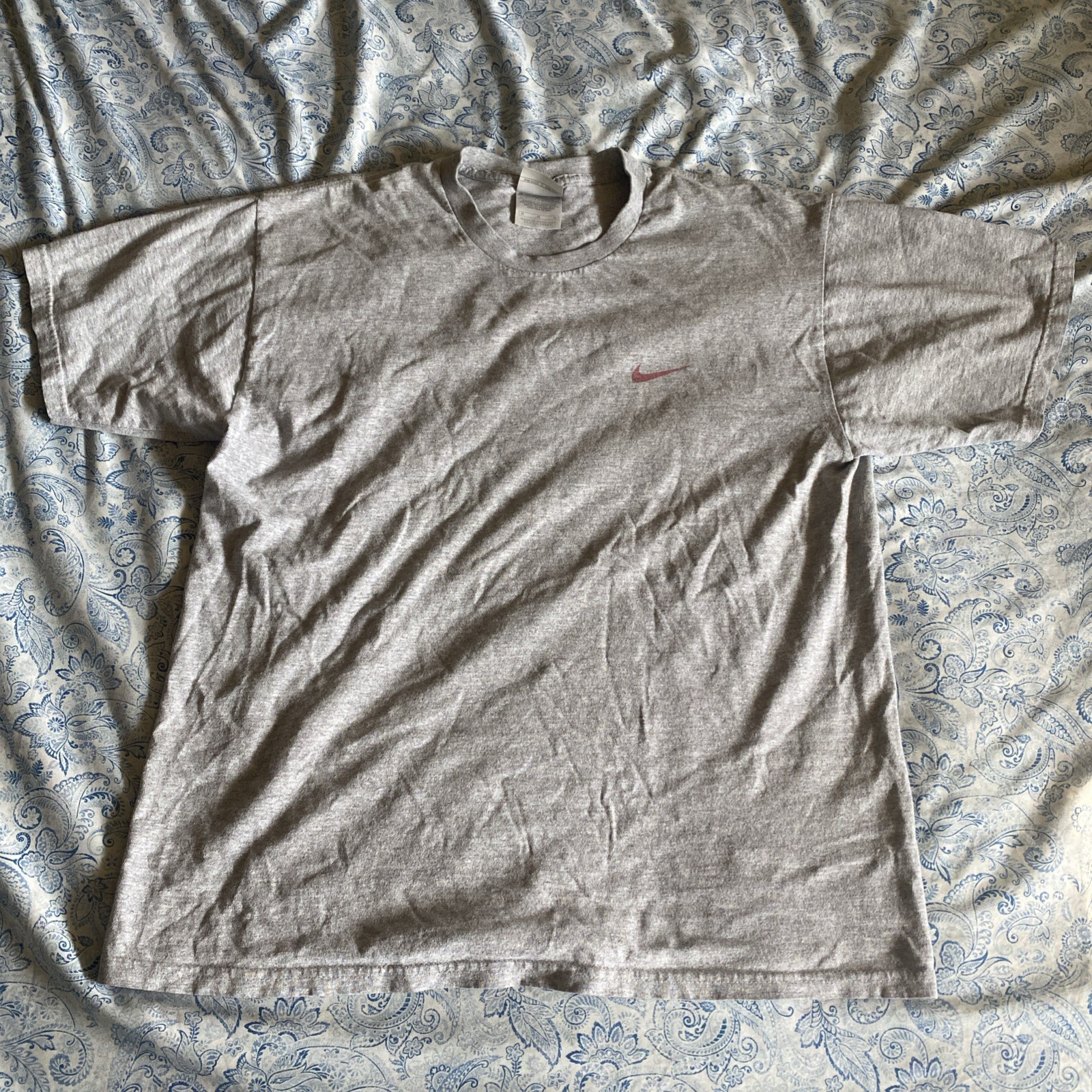 VINTAGE Nike Shirt Mens Medium Grey Front and Back Swoosh Logo Casual Sports Y2K