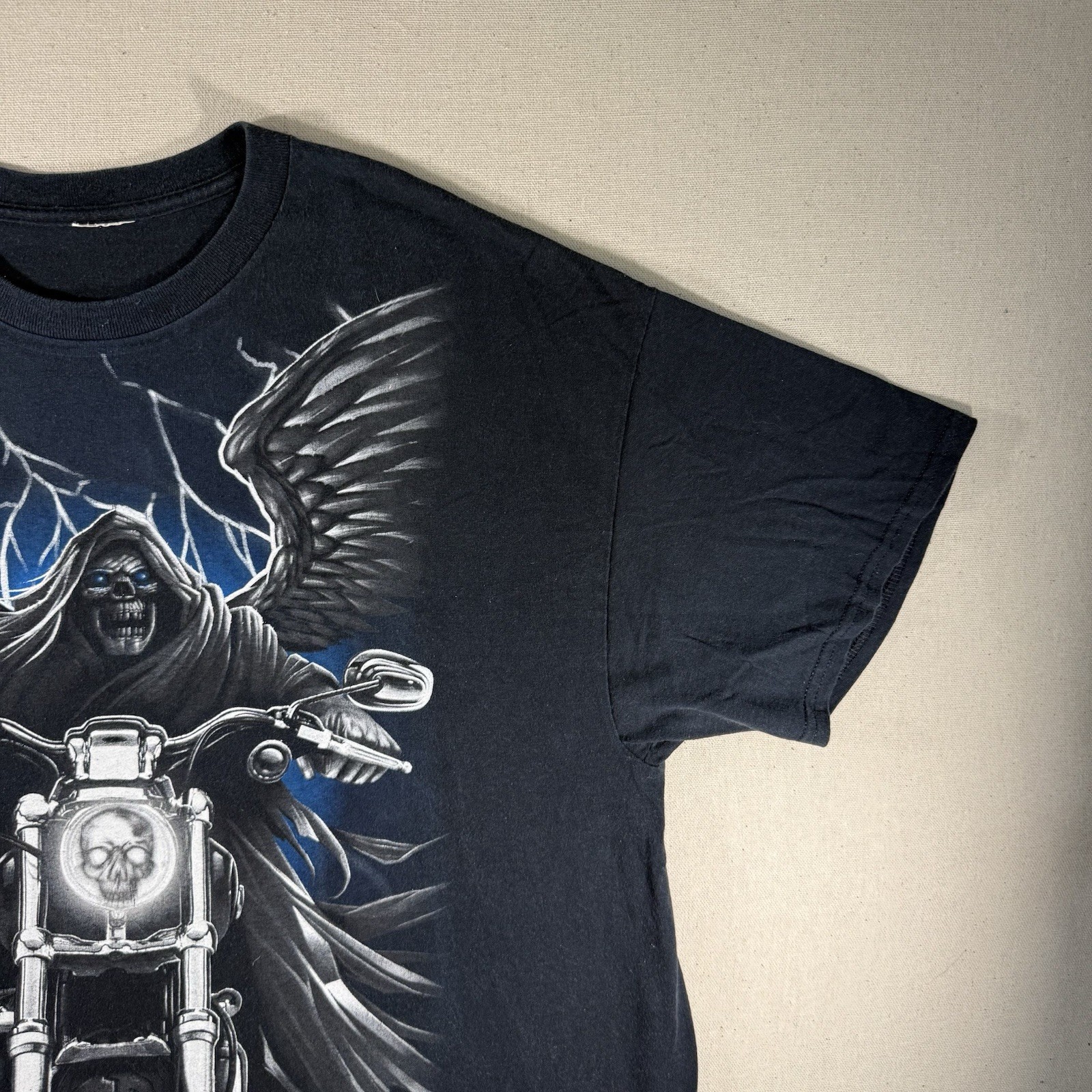 Vintage Grim Reaper Motorcycle Biker Skull L T Shirt Skeleton Goth Grunge 90s gallery