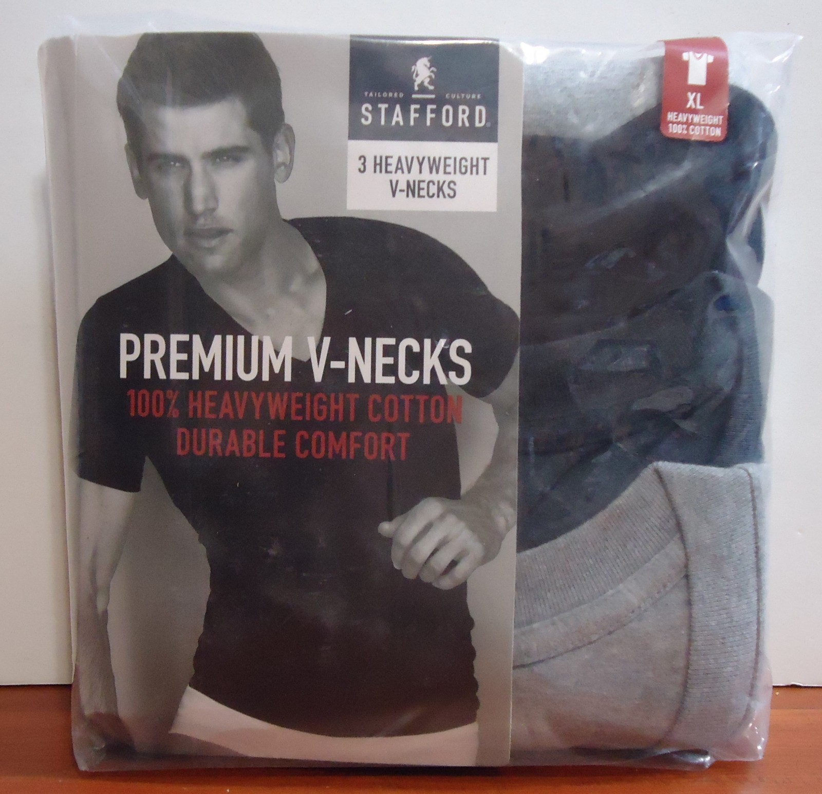 Stafford 3-Pack Men's Heavy Weight 100% Cotton V-Neck T-Shirt Black-Grey gallery