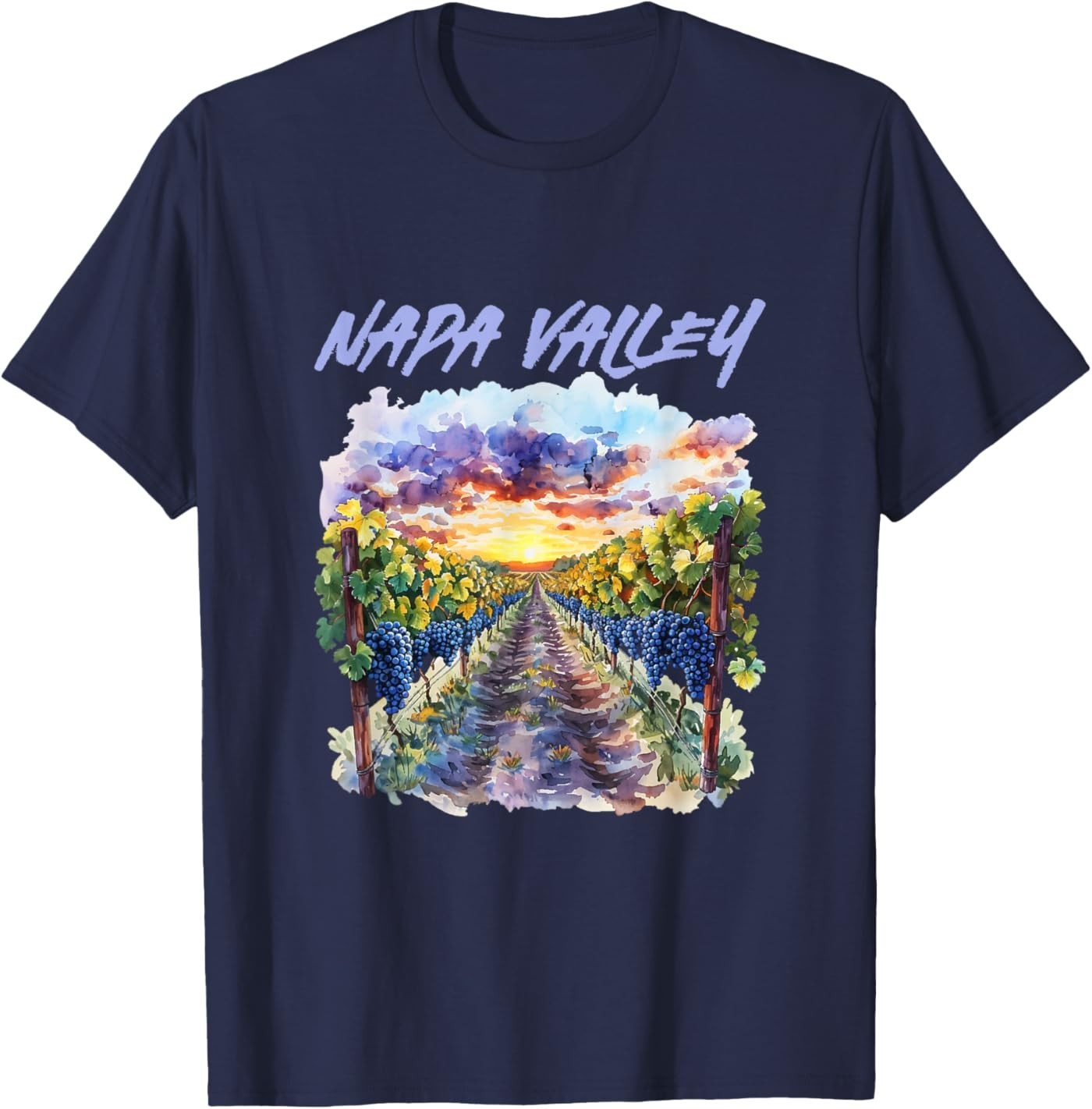 Napa Valley California Vineyard Sunset Watercolor Landscape T-Shirt gallery