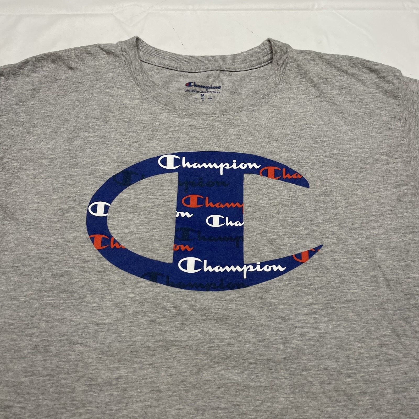 Champion Logo T-Shirt Men’s Medium Gray Hip Hop Hipster Vintage Sportswear Y2K gallery