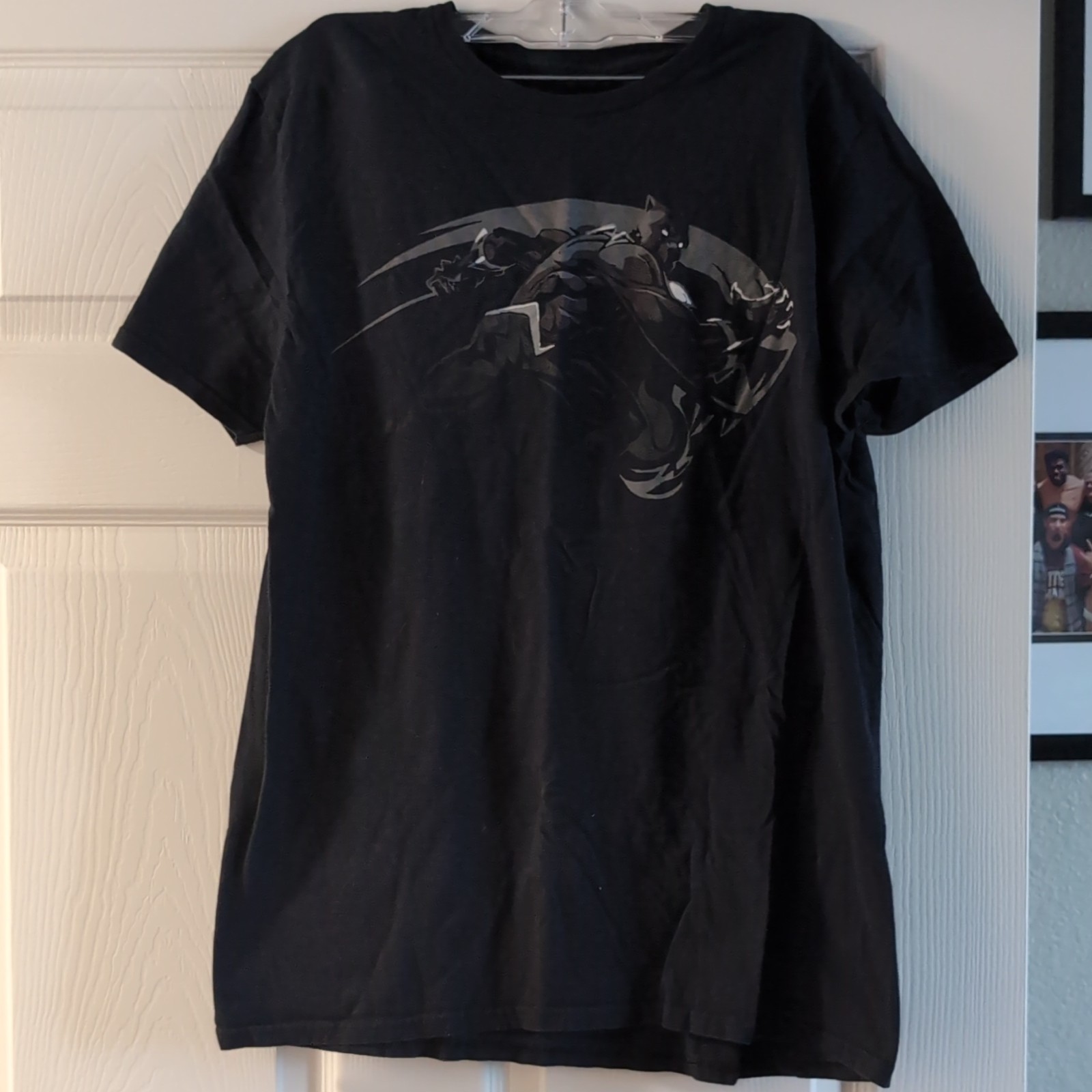 Men’s Marvel Black Panther Graphic Print T-Shirt Black Crew Neck Short Sleeve L