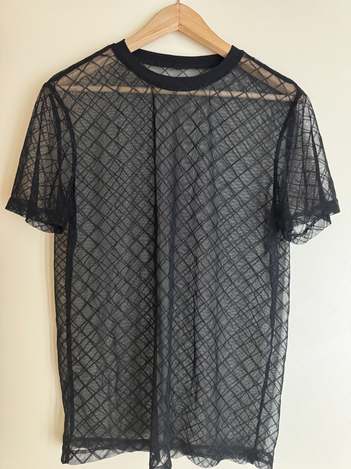 Mens See Through Black Sheer Club Shirt (Size S)
