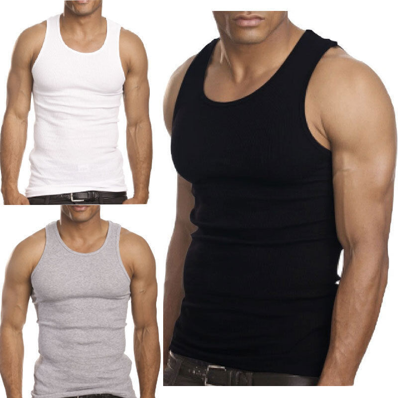 6-12 Packs Men 100% Cotton Ribbed Tank Top A-Shirt Wife Beater Undershirts Lot gallery