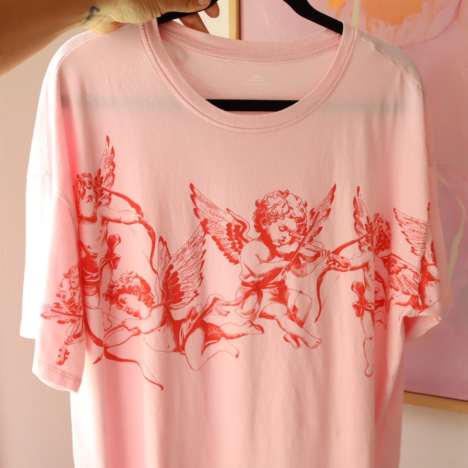 Baby Angels 100% Cotton Woman's T Shirt Pink/Red Oversized Be My Valentine gallery