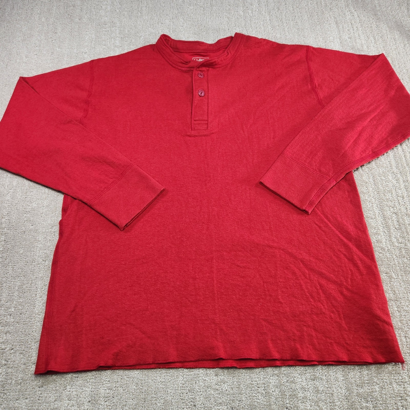 LL Bean River Driver Shirt Men XL Wool Blend Henley Red Hiking Double Layer Face gallery