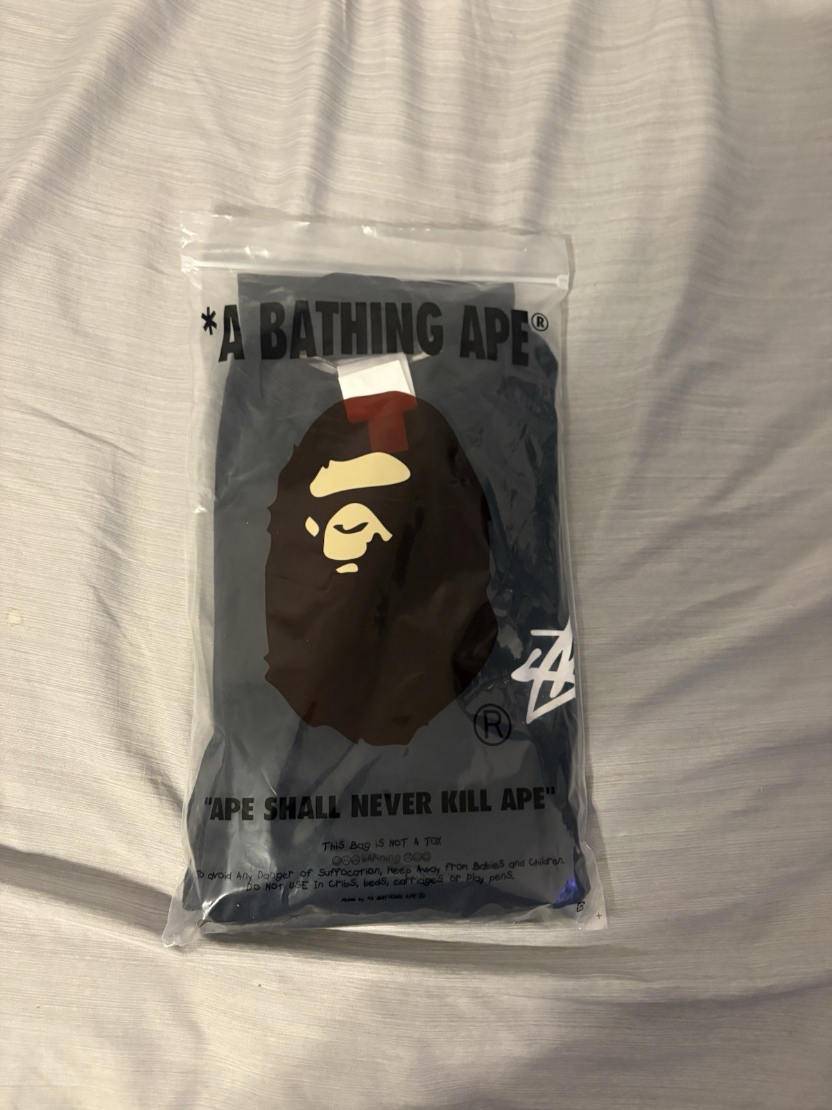 A Bathing Ape BAPE x Stussy Black Graphic Logo Crew Neck Tee Men’s M gallery