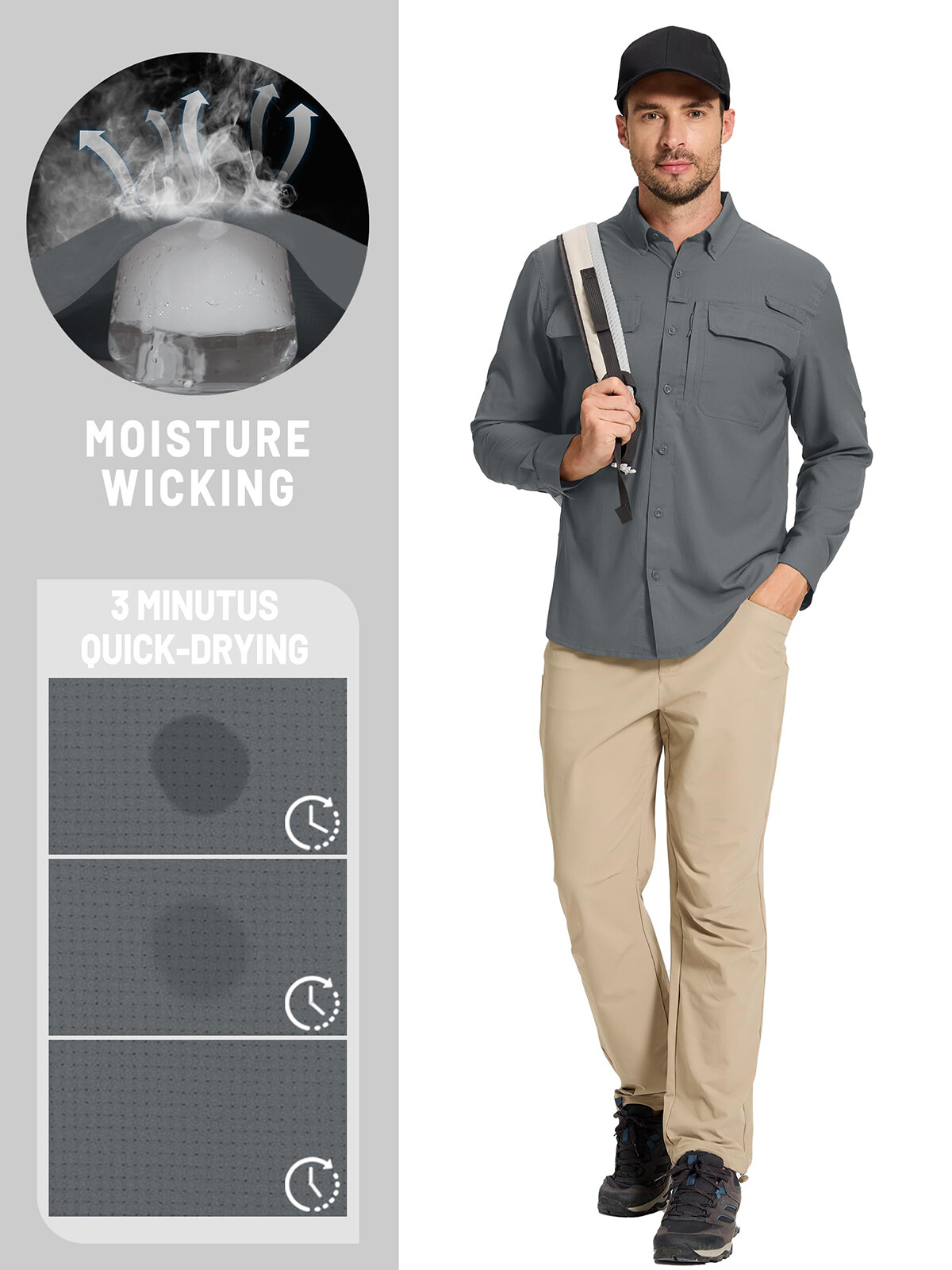 Mens Fishing Shirts Long Sleeve Sun Protection UPF50+ Quick Dry Button Down Tops gallery