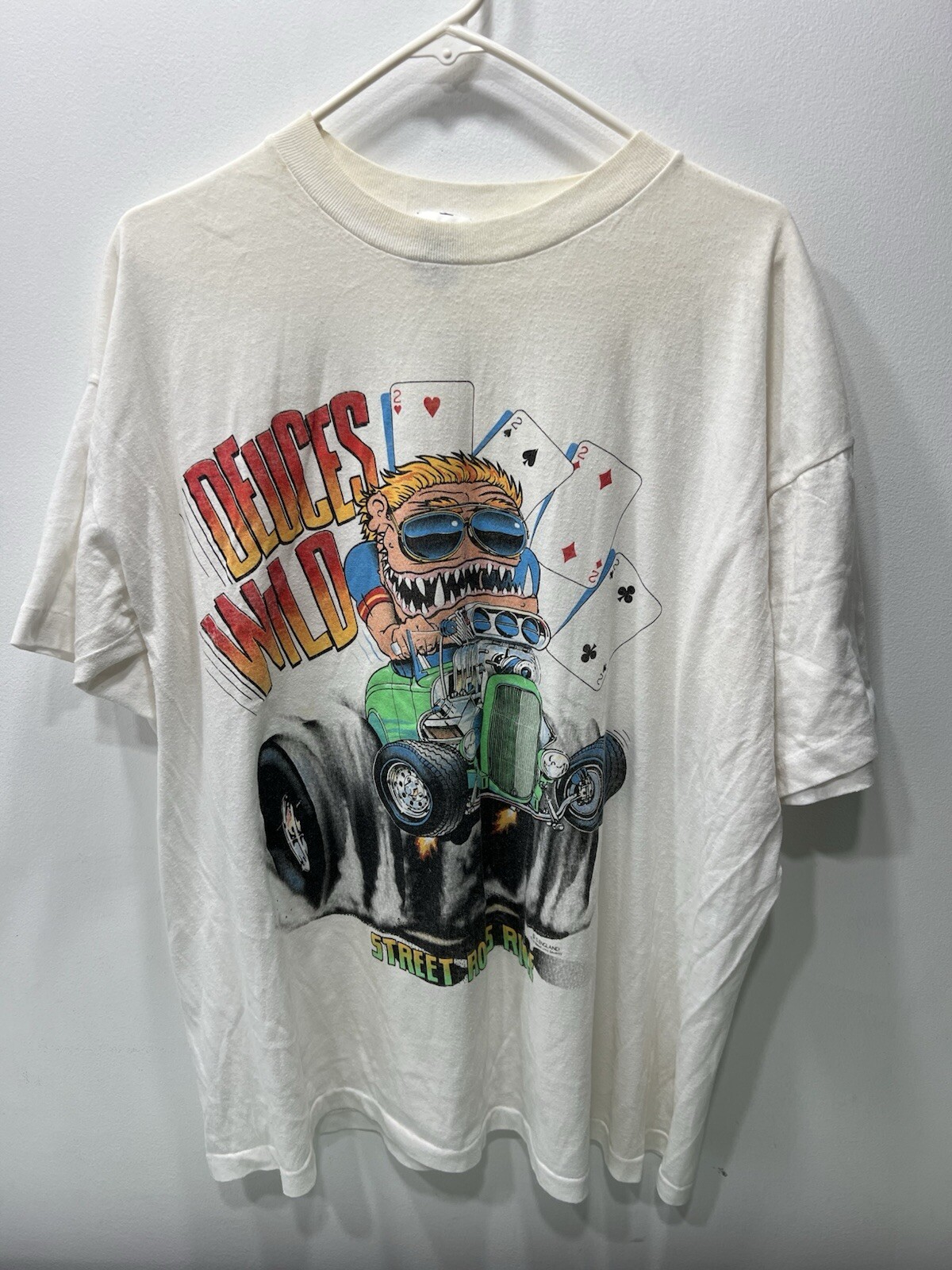 Vintage Deuces Wild Street Rods Rule White Tshirt Size XL ( See Pics ) Yellowing gallery