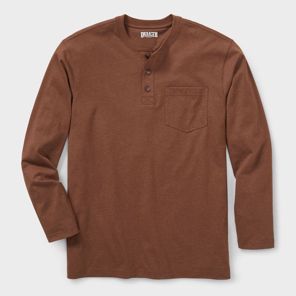 NEW Duluth Trading Co Longtail T Relaxed Long Sleeve Henley T Shirt Brown Sz M