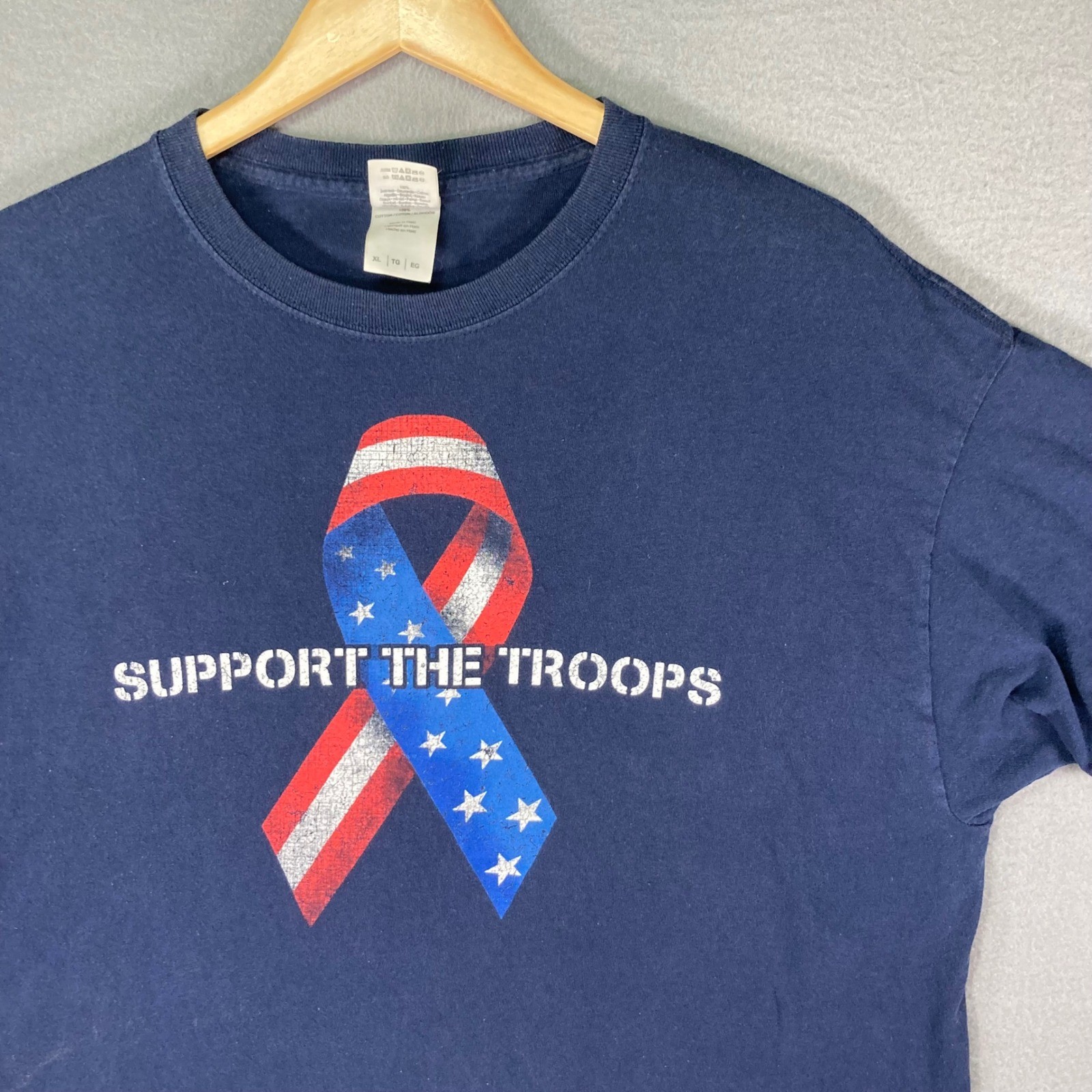 Support The Troops T-Shirt Men's XL Blue Patriotic American Flag USA Tee gallery