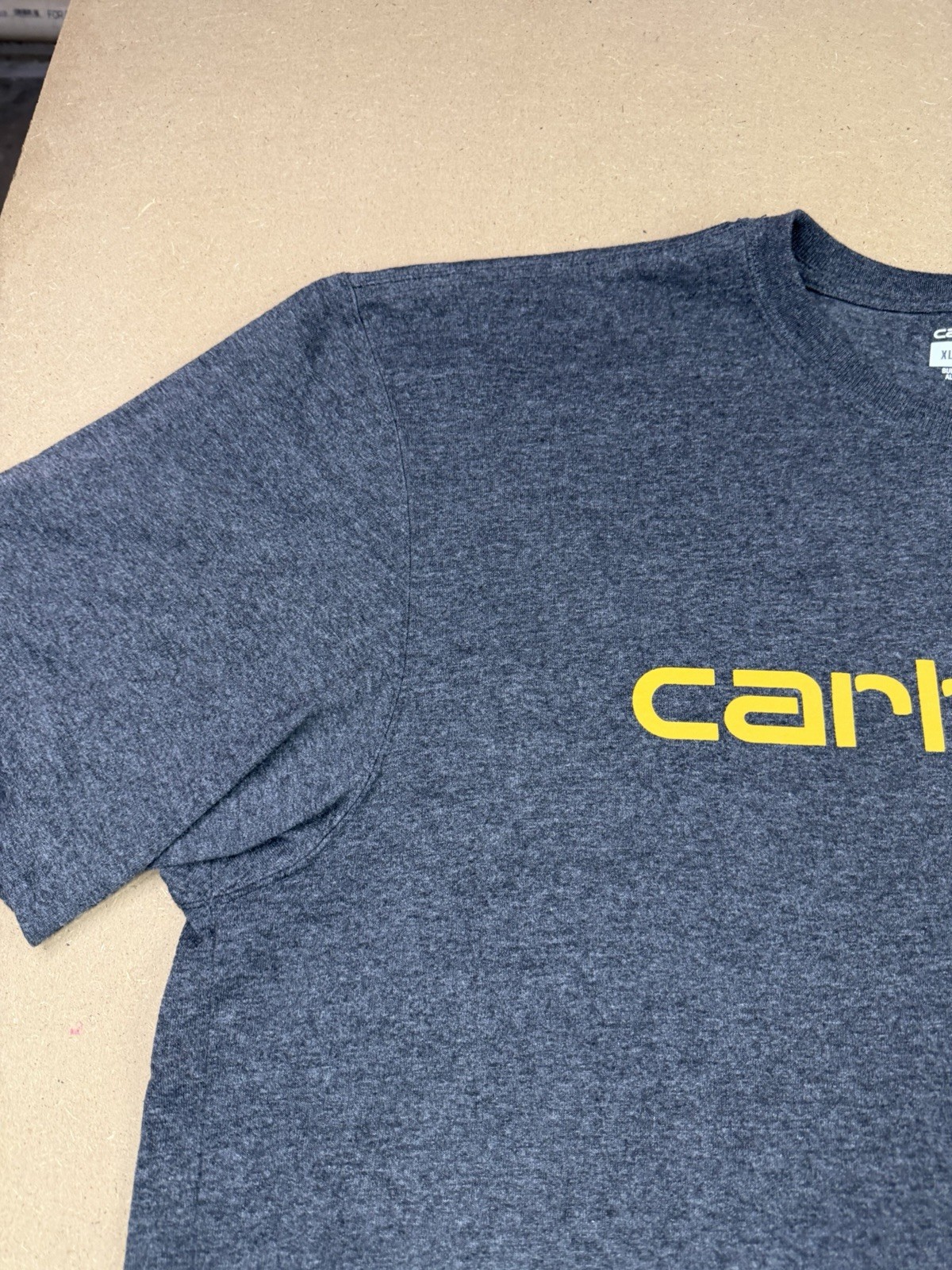 Carhartt Dark Gray Yellow Spell Out T Shirt Work Wear Outdoors Men’s XL Loose gallery