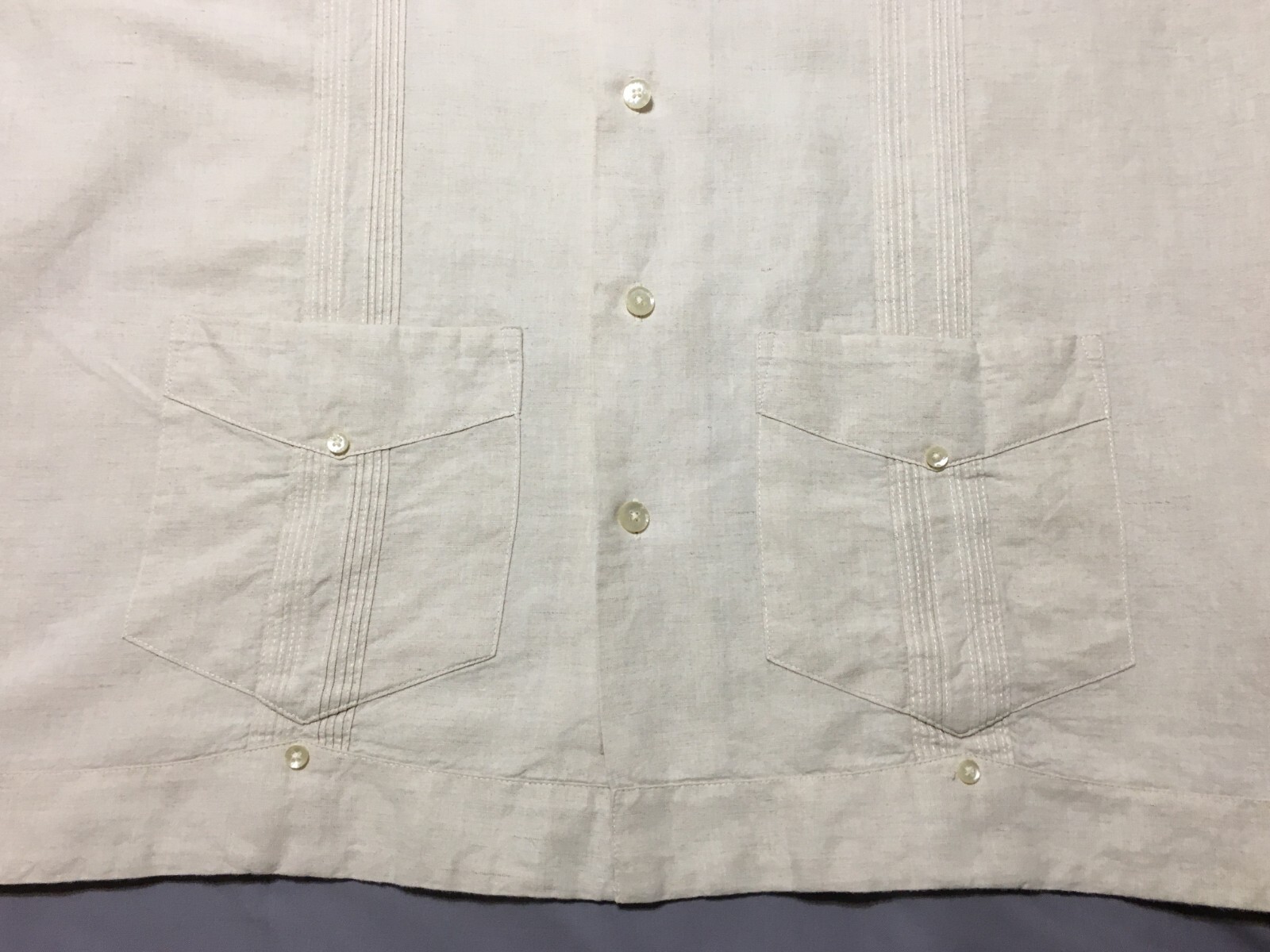Mens Cubavera Sz L Beige Linen Blend Caribbean Button Up Shirt Great Details VGC gallery