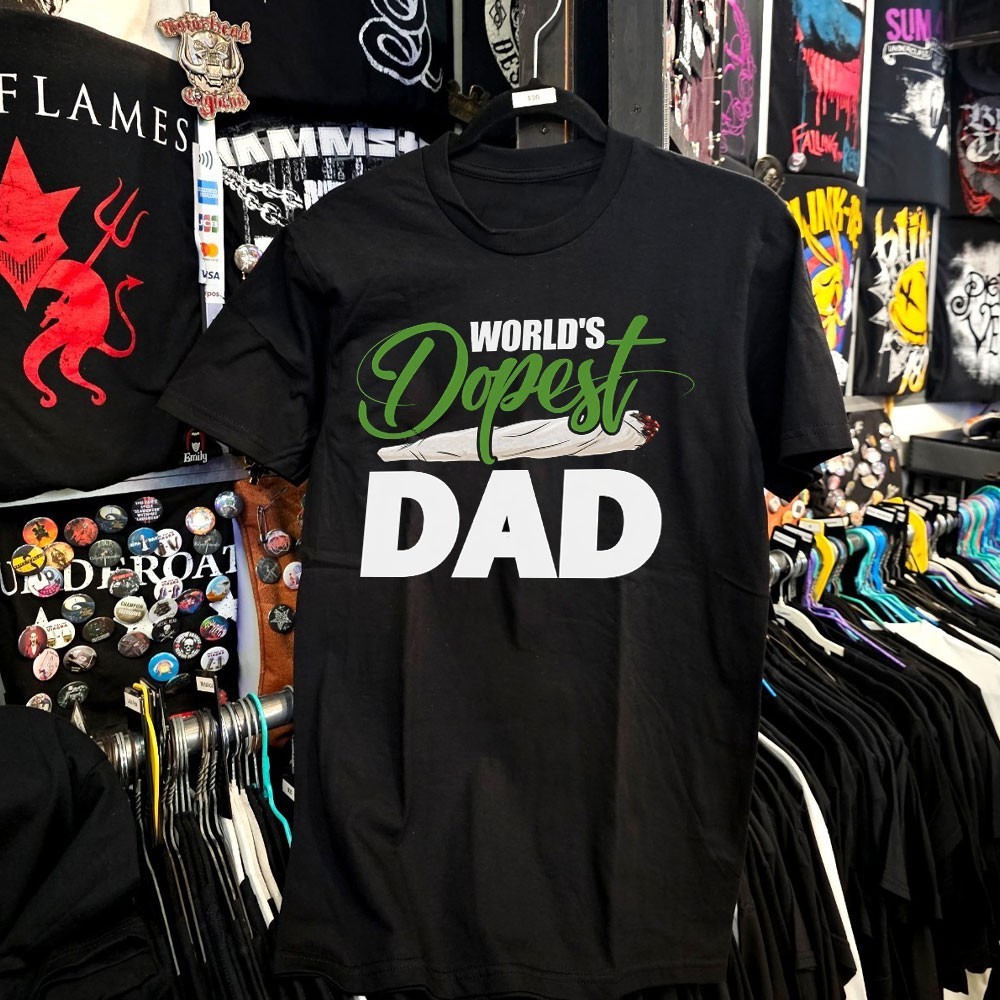 World's Dopest Dad T-Shirt Funny Retro Green Text Father's Day Novelty Men Tee gallery