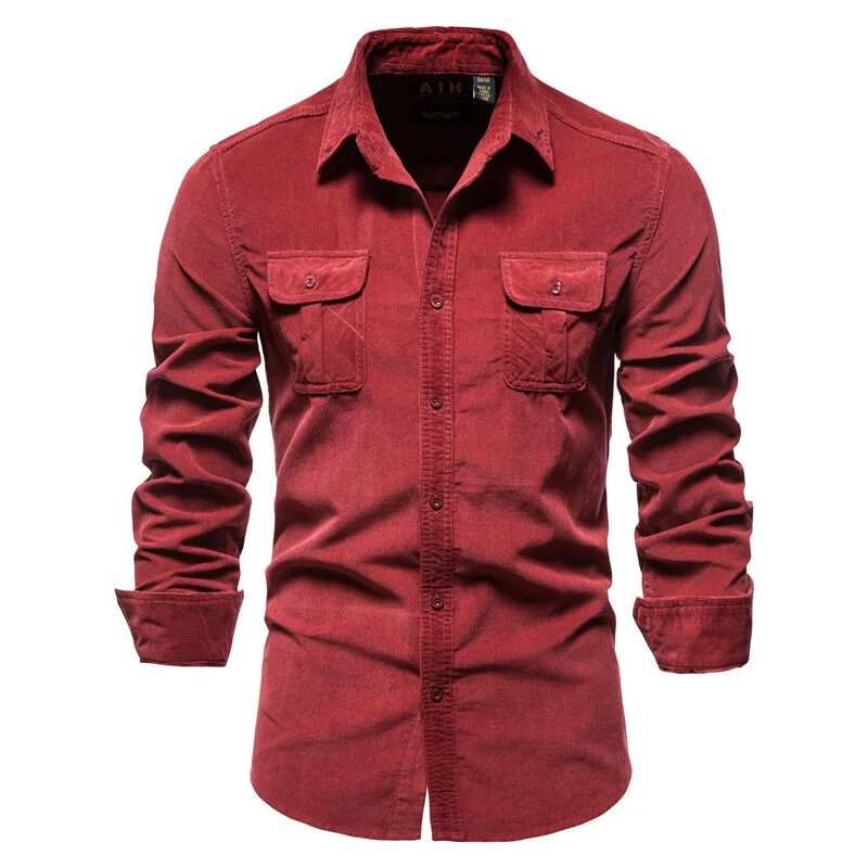 Cotton Men's Shirt Casual Fashion Solid Color Corduroy Shirts Autumn Slim gallery