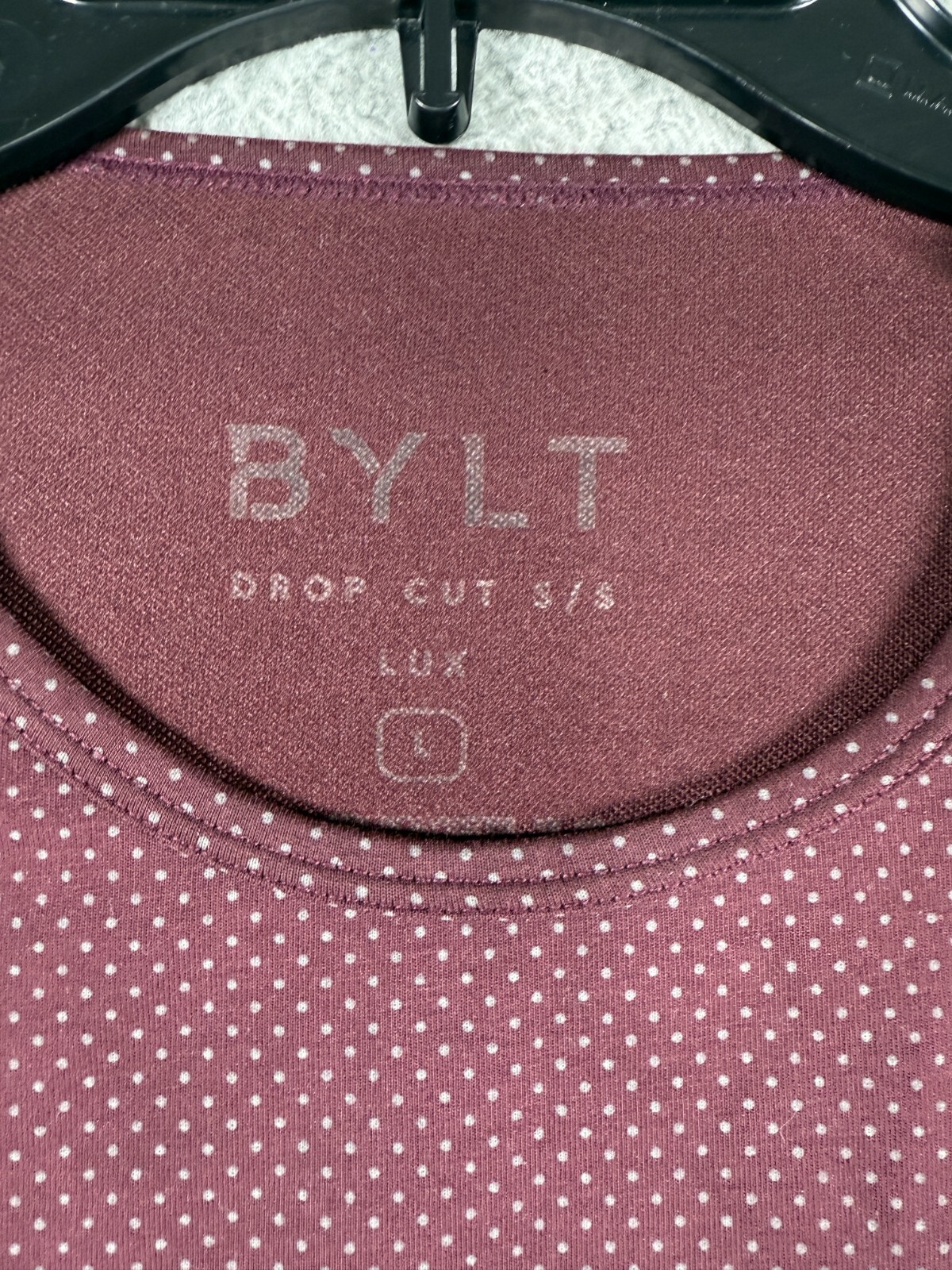 Bylt Drop Cut Lux S/S Performance Stretch Burgundy White Polka dots Mens Large gallery