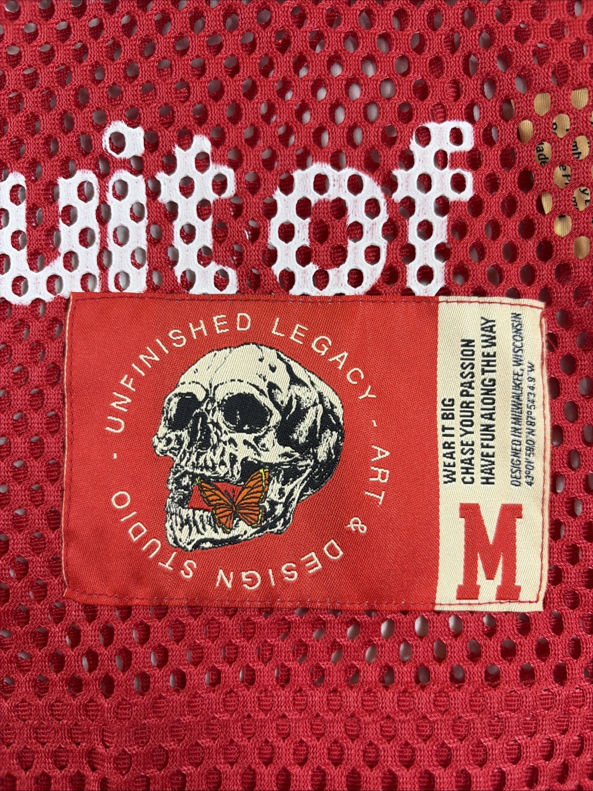 Unfinished Legacy Men's Size M Red Mesh Jersey Graphic Streetwear Shirt gallery