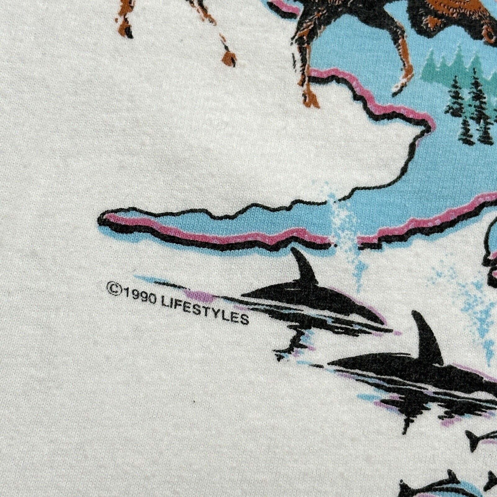 Vintage Lifestyles Shirt Mens Large White Alaskan Wildlife Colorful Nature 90s gallery