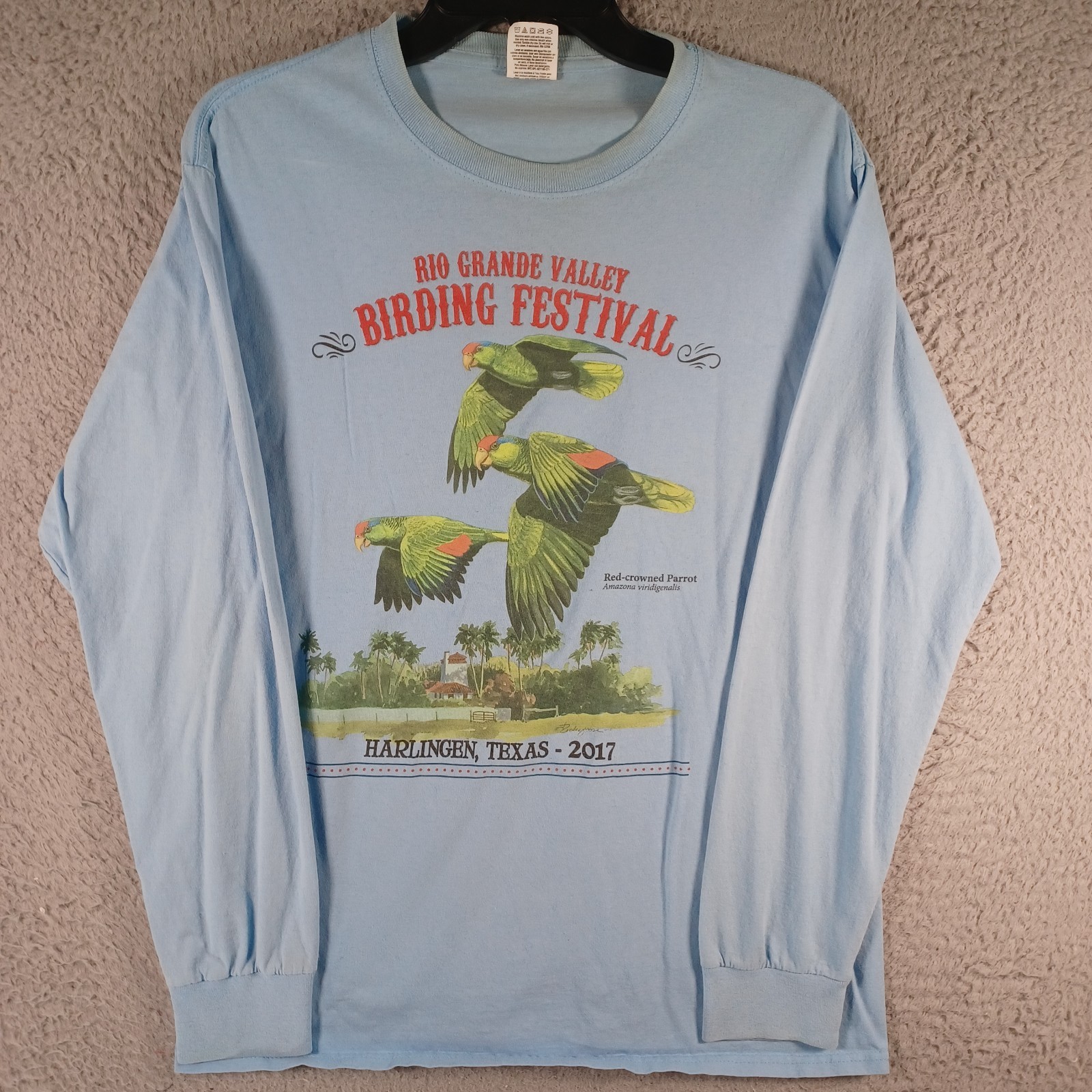 Fruit Of The Loom Mens Blue Shirt Size Medium Birding Festival Rio Grande Valley