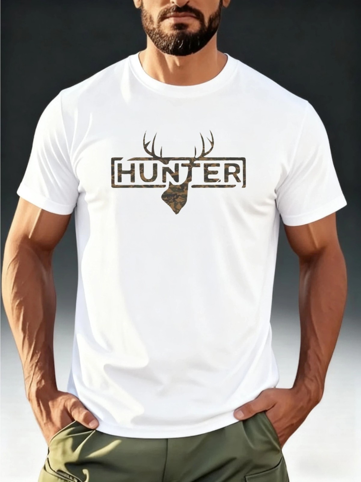 Camo Hunter Deer Antler Graphic T-Shirt Outdoor Hunting Camouflage Tee gallery