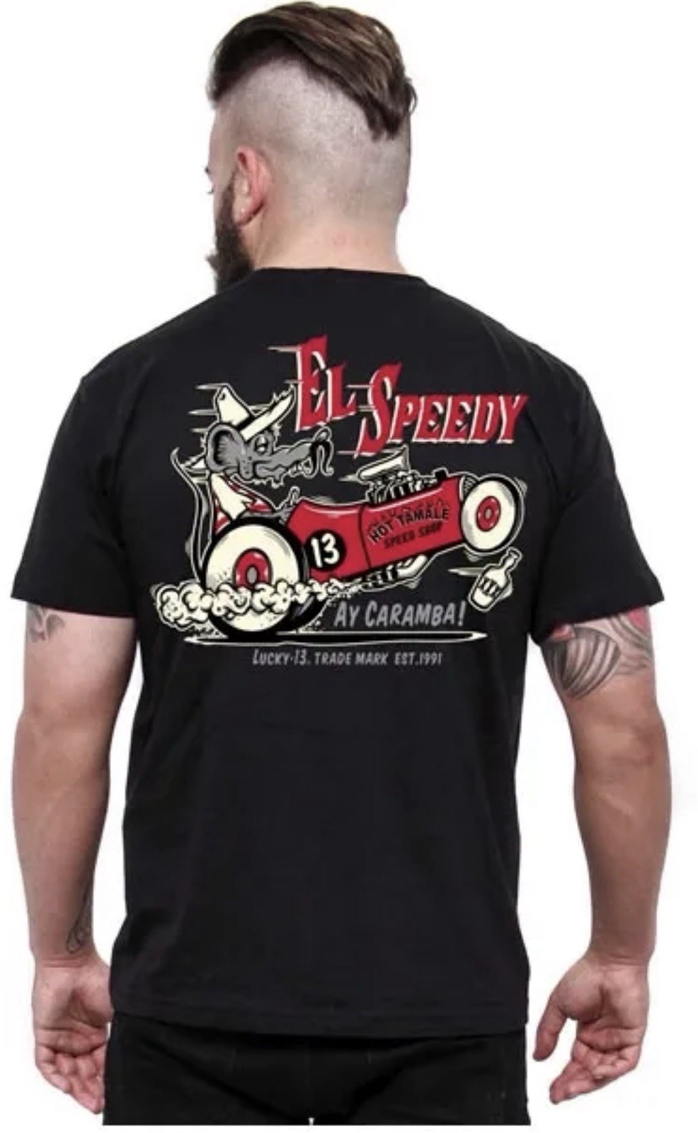 Lucky 13 El Speedy 13 Black Graphic Print Crew Neck T-Shirt L Cotton gallery