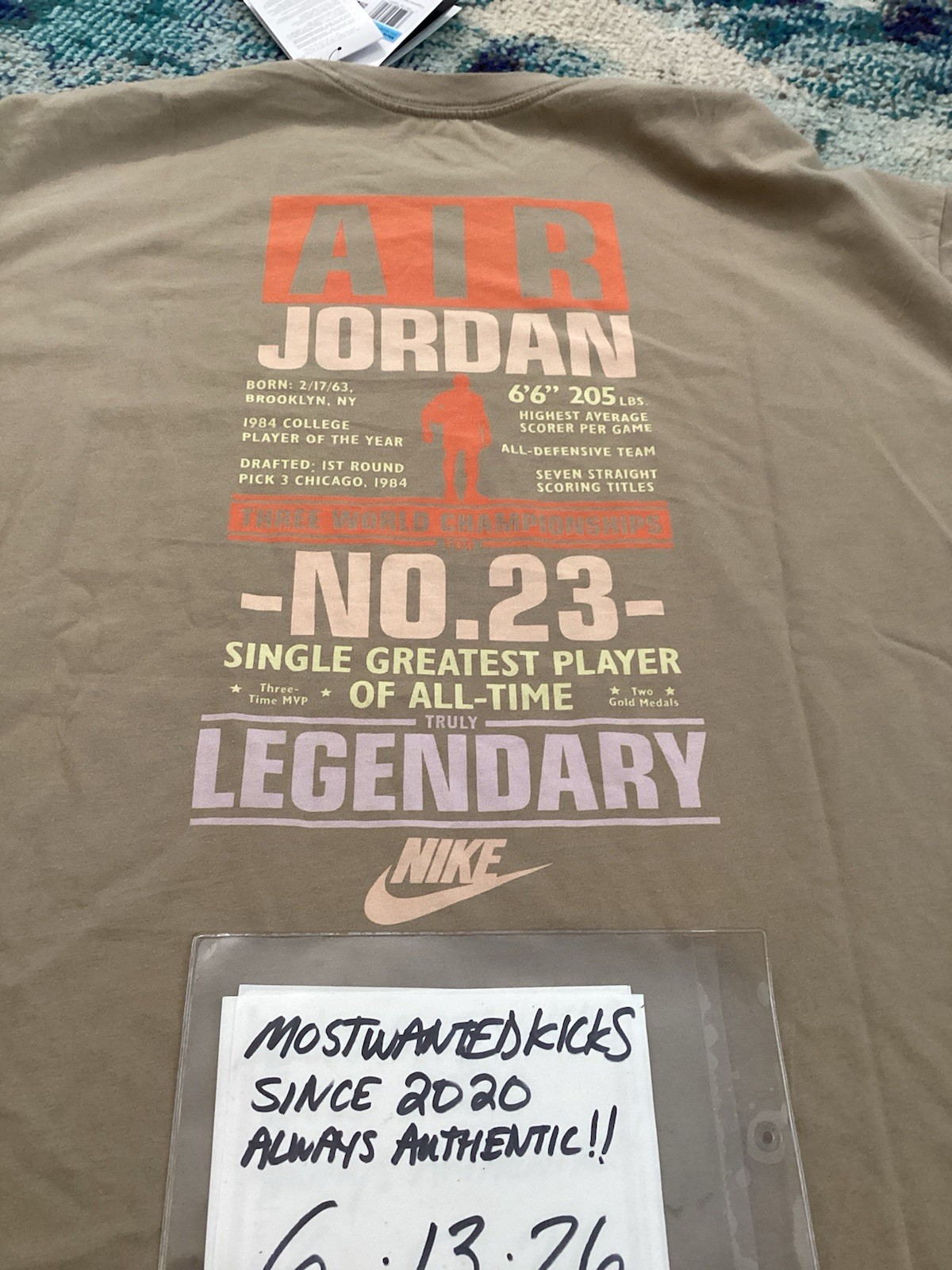 NWT Nike Air Jordan Flight Oversized T-Shirt Khaki & Iced Carmine Men’s Sz M gallery