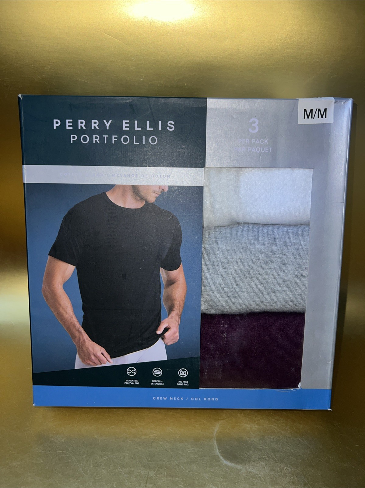 Perry Ellis Portfolio Mens 3-Pack T-Shirts Crew Neck Cotton Blend (A) MEDIUM ✈️
