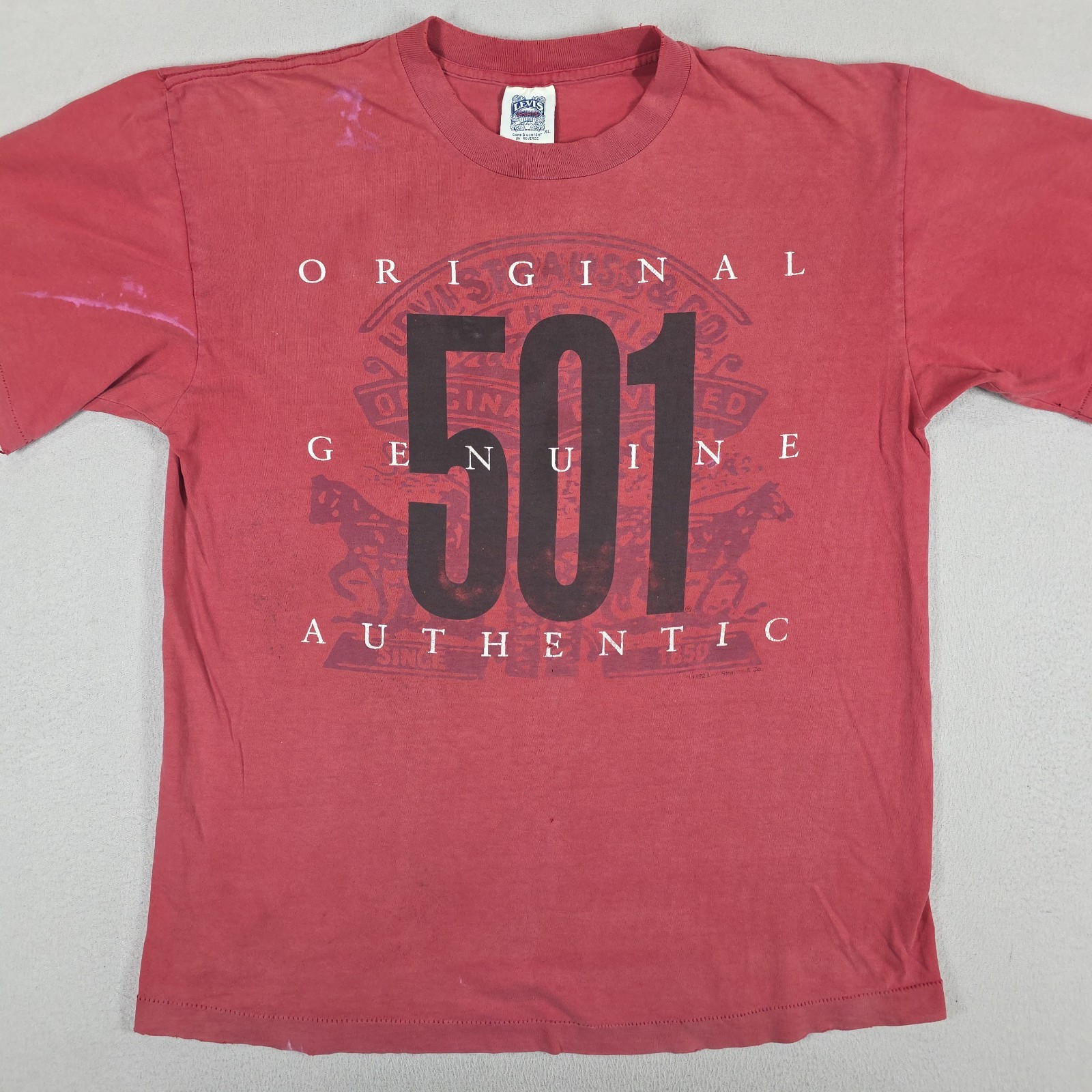 Vintage Levi’s 501 Shirt Mens XL Red Spellout Single Stitch Spellout Distressed gallery