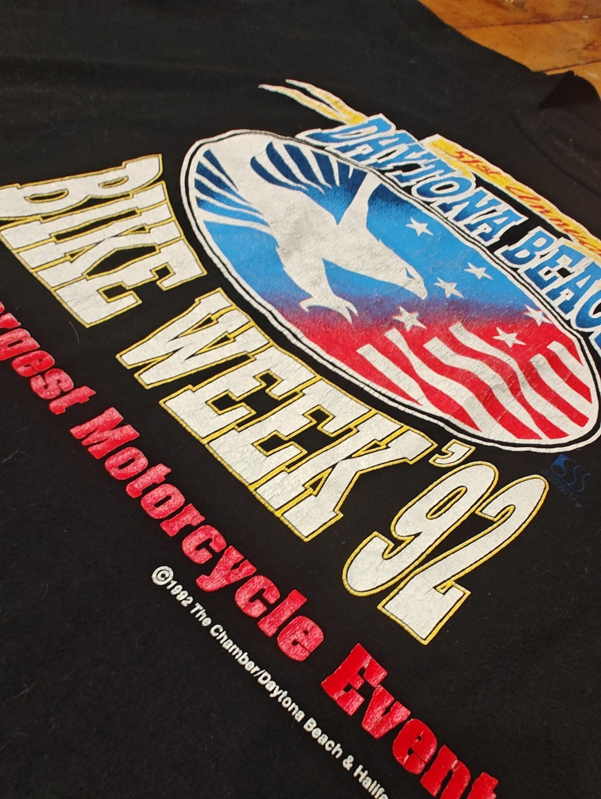 Daytona Beach Bike Week 1992 Graphic Print Black Cotton Crew Neck T-Shirt Large gallery
