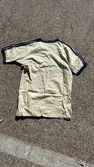 1980s Adidas Ringer Tee on a Bantam Tag Size L Cream/Blue Vneck