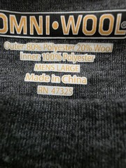 Omni-Wool Shirt Mens Large Gray Polyester Wool Crew Neck Long Sleeve Top