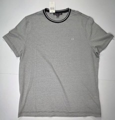 Men Large White/Blck Michael Kors SHRT SLV Ribbed Crew Neck Knitted T Shirt NWT
