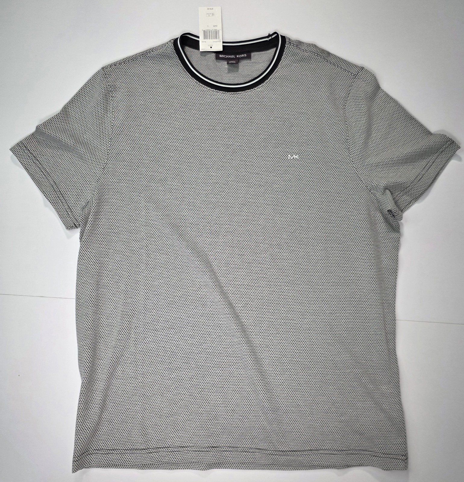 Men Large White/Blck Michael Kors SHRT SLV Ribbed Crew Neck Knitted T Shirt NWT gallery