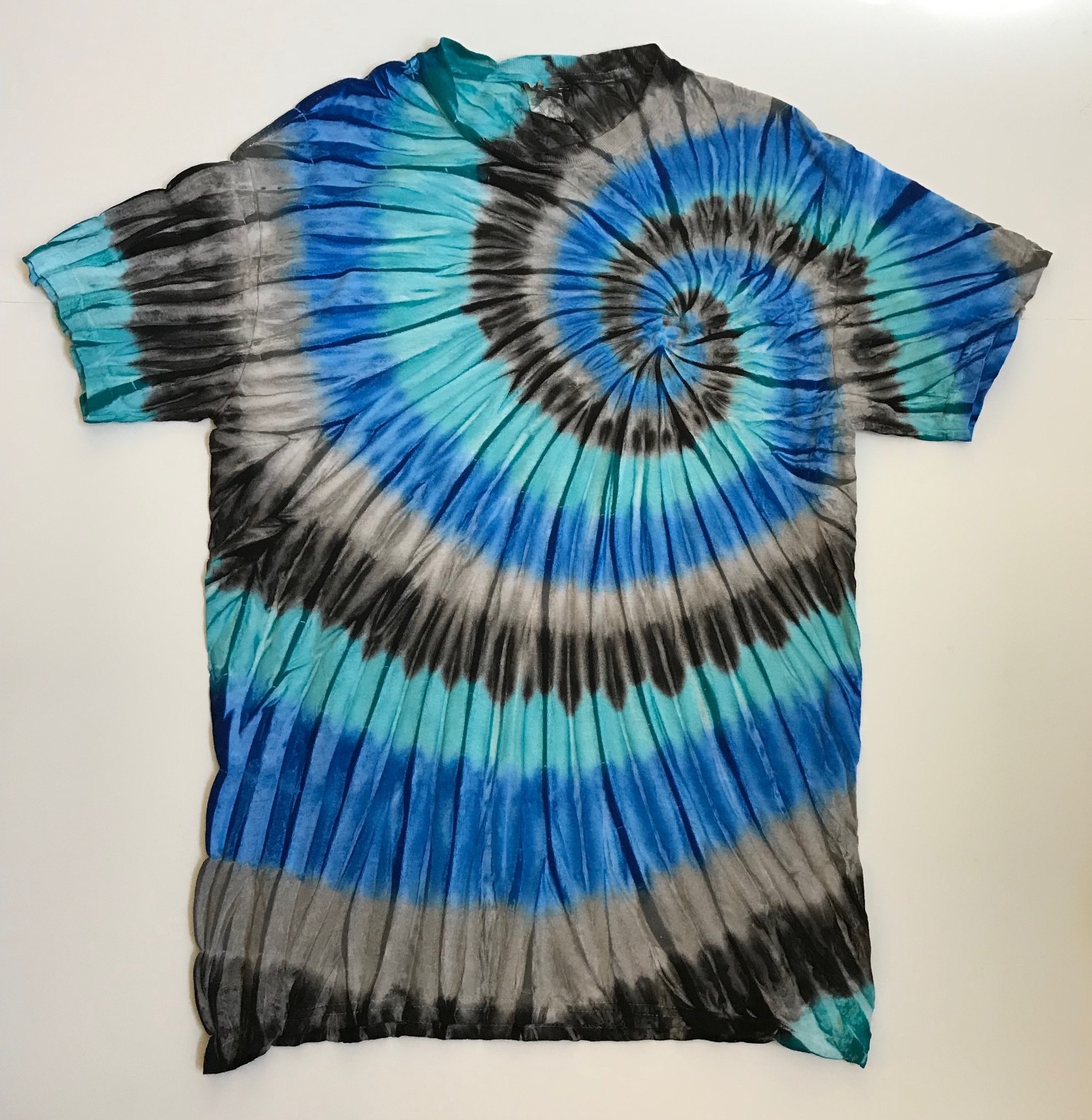 *New* 2XL - Sm Handmade Tie Dye, Carbon Blue Offset Spiral, Crew or V-Neck gallery
