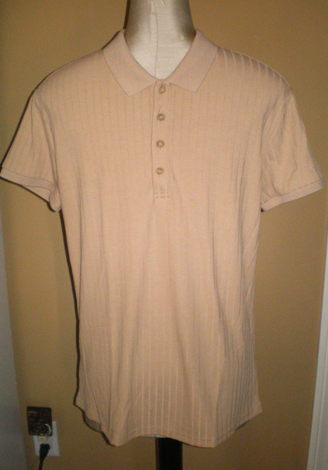 NITAGUT Mens TAN * BEIGE Casual Short Sleeve Collared Ribbed Knit POLO Shirt S gallery