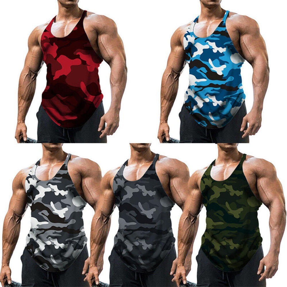 Men Gym Vest Racerback Bodybuilding Muscle Stringer camouflage Tank Fitness Tops gallery