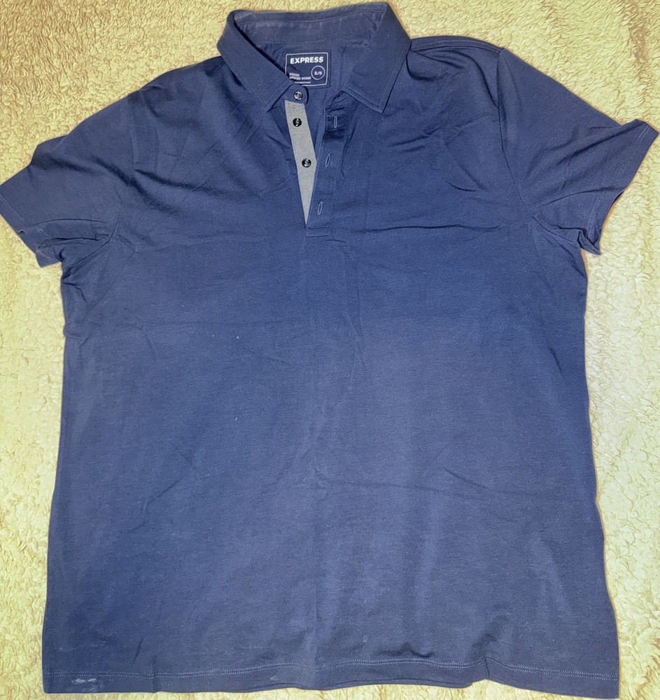 Express Mens Moisture Wicking Short Sleeve Stretch Polo Shirt XL Blue 95% Cotton