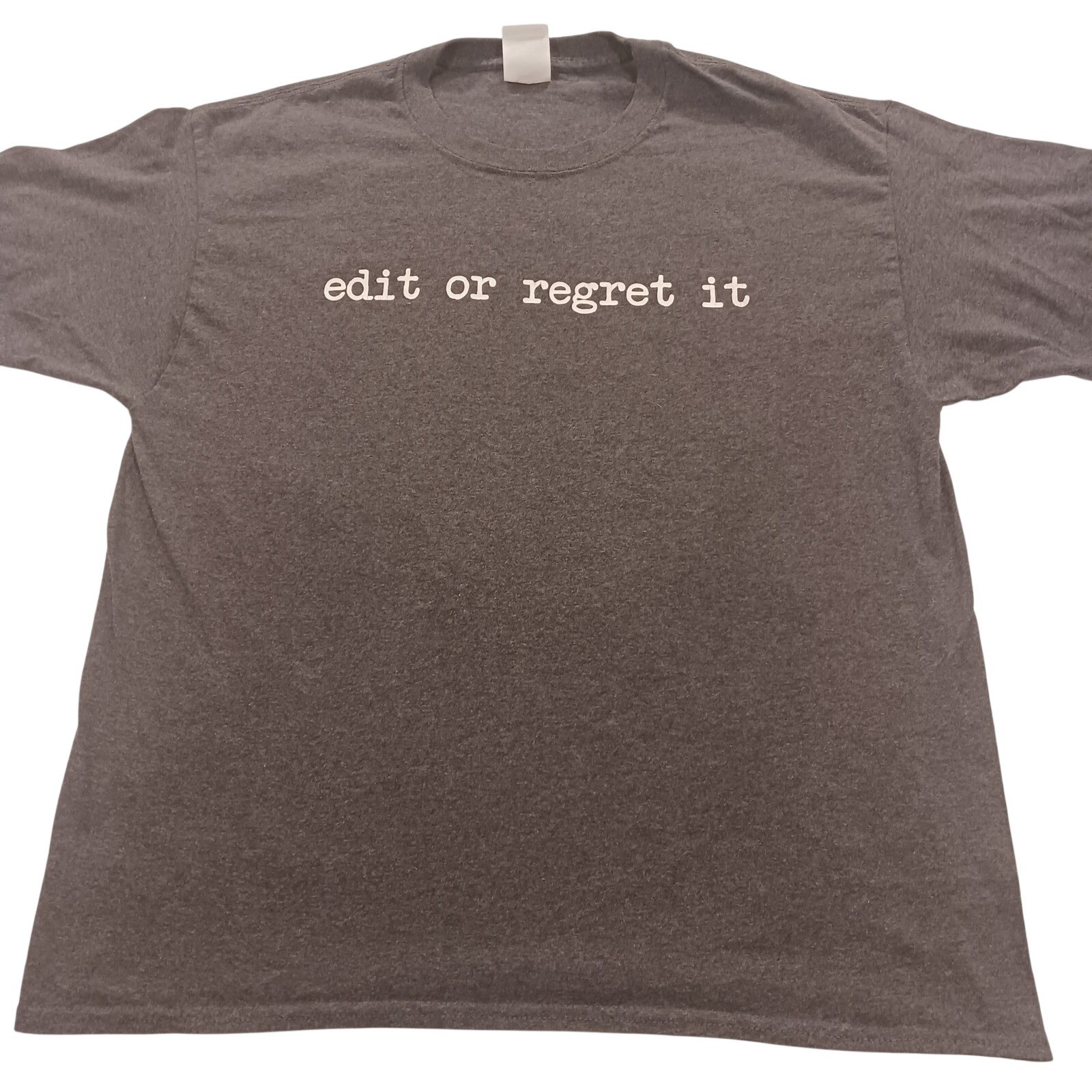 Hanes EcoSmart Edit Or Regret It Graphic T-Shirt L Mens Gray Funny Writer Tee gallery