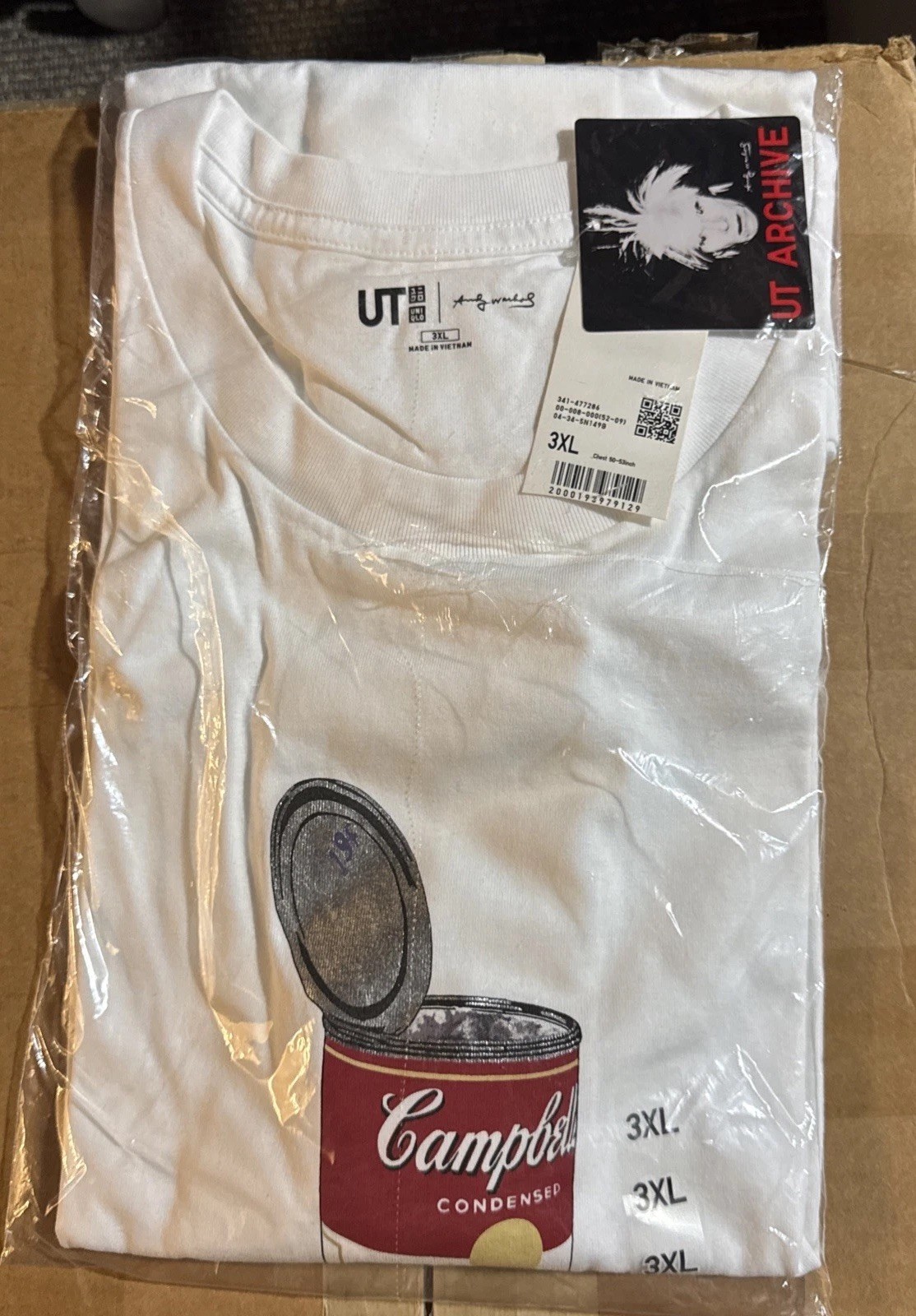 Uniqlo UT Andy Warhol Shirt Mens Medium White Campbell's Soup Cans Graphic Art gallery