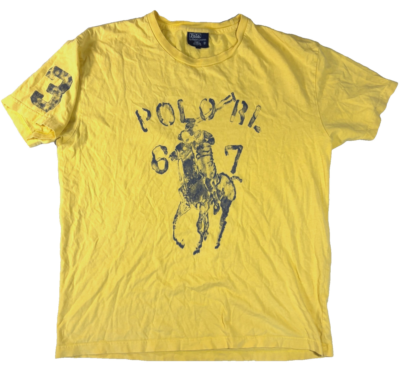 Polo Ralph Lauren Graphic Tee Yellow Short Sleeve Large Pony Crewneck Shirt SM