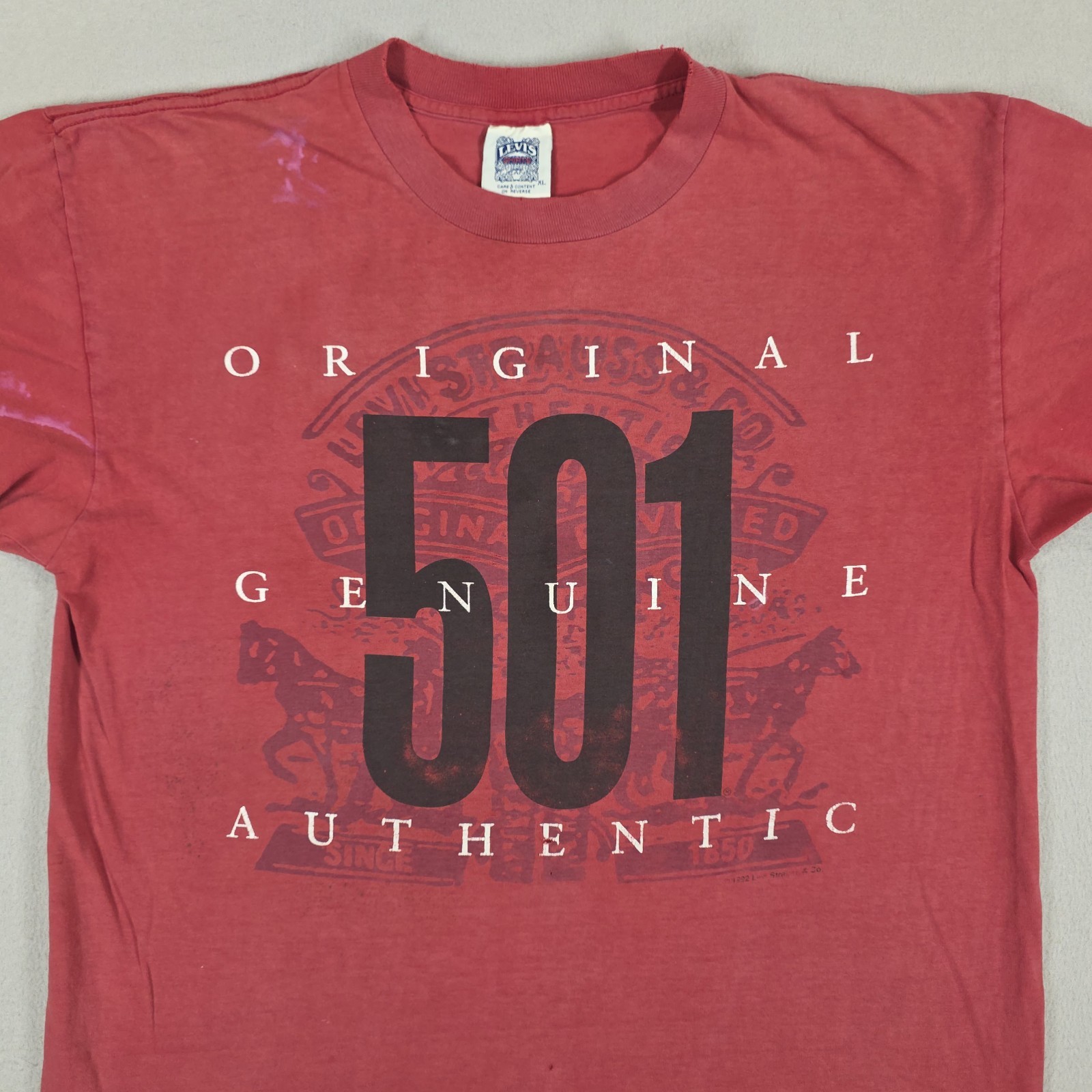 Vintage Levi’s 501 Shirt Mens XL Red Spellout Single Stitch Spellout Distressed