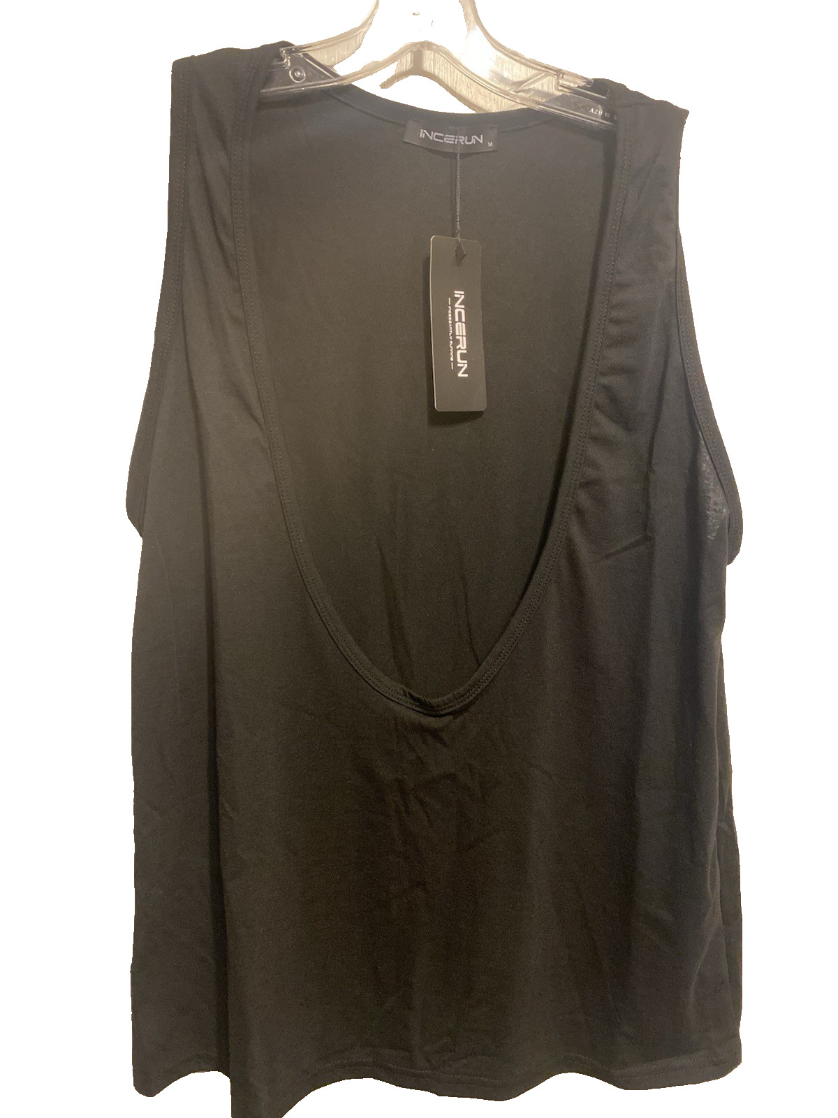 Incerun Mens Deep Scoop Neck Sleeveless Tank Top Loose Tee Black Size Medium NWT gallery