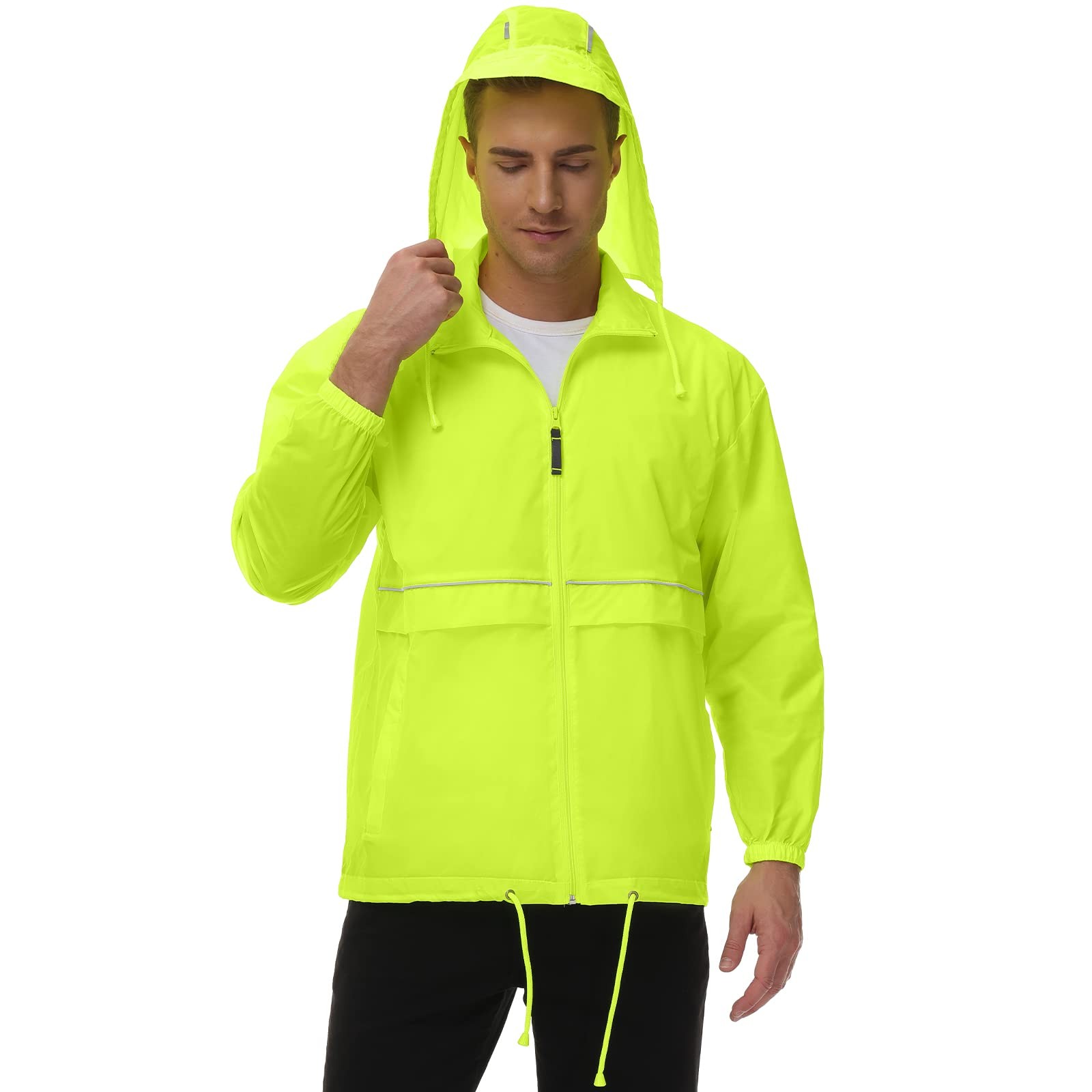 Mens Rain Jacket Cycling Running Waterproof Raincoat Hood Windbreaker Coat gallery