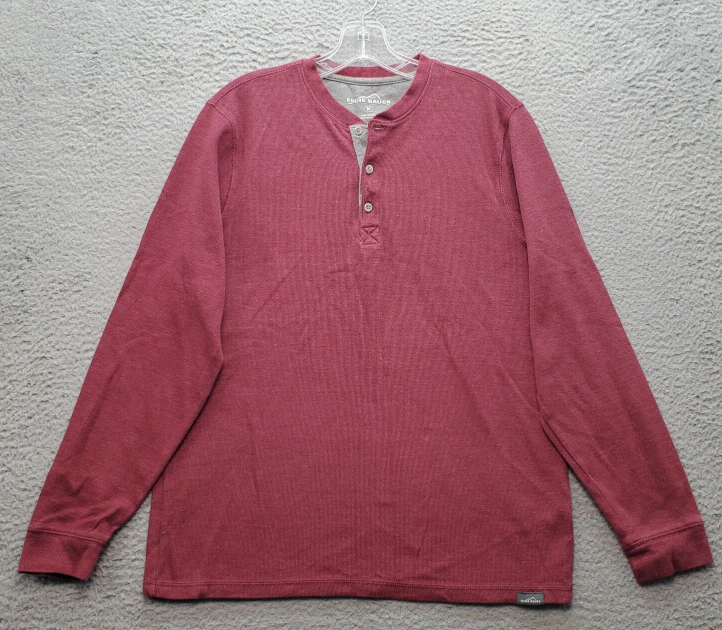 Eddie Bauer Henley Shirt Mens Medium Red Long Sleeve Crew Neck Comfort Pullover