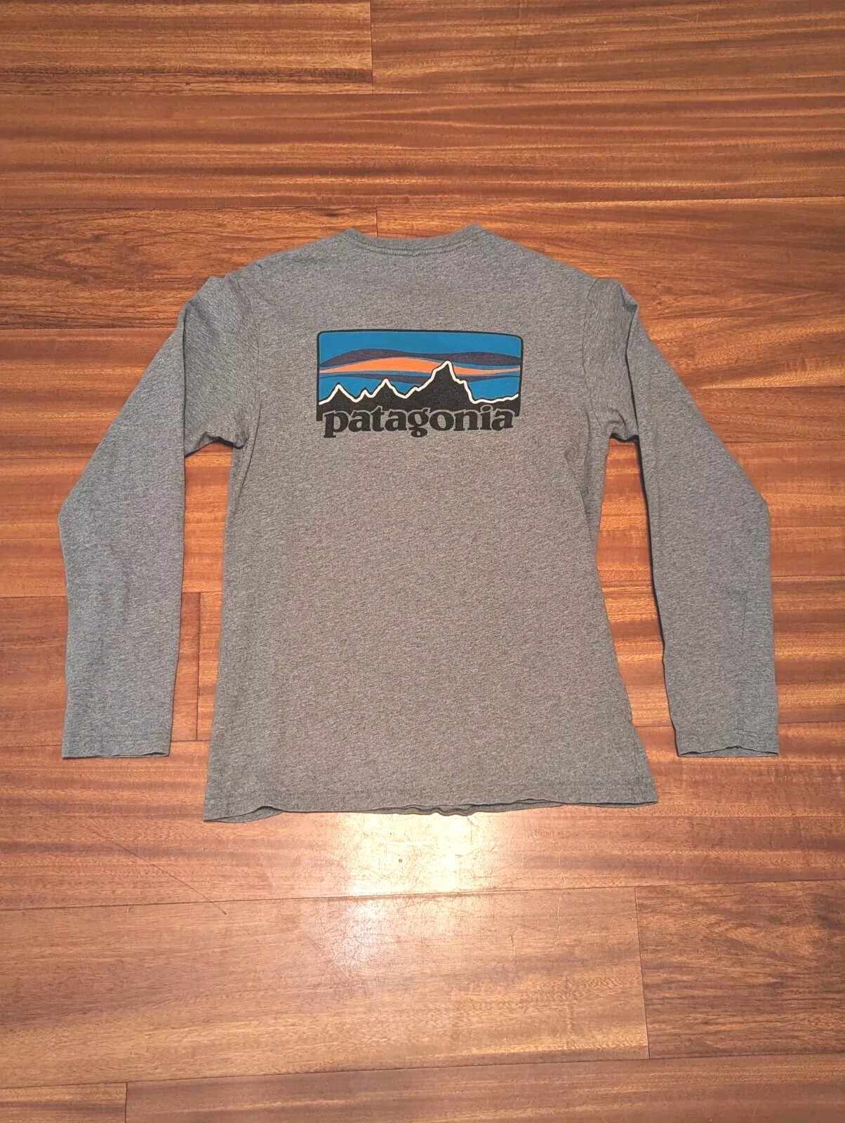Patagonia Shirt Gray Long Sleeve Hiking Casual Outdoors Spell Out sz Small