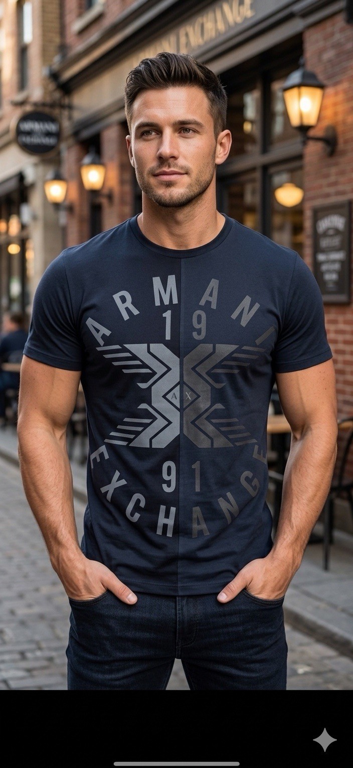 ARMANI EXCHANGE Navy Black SPLIT UP Short Sleeve Slim Fit Designer T-shirt NWT gallery