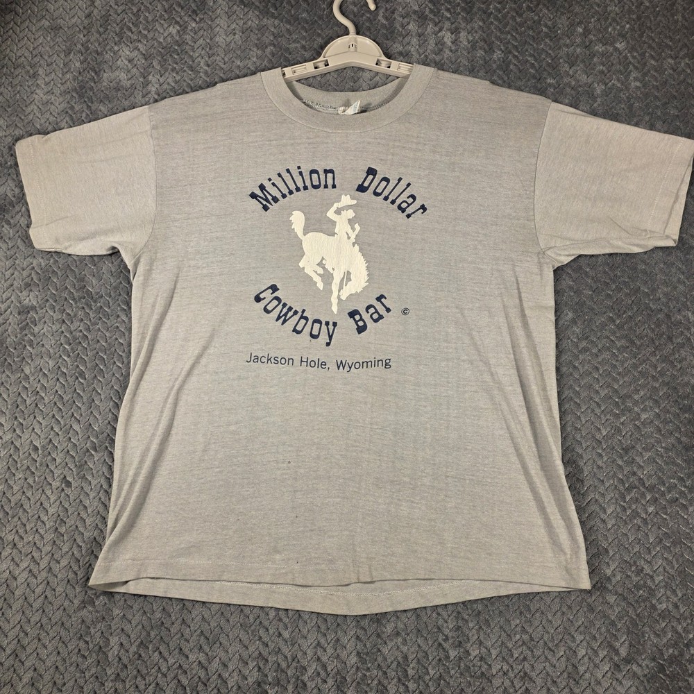Vintage Million Dollar Cowboy Bar Jackson Hole Wyoming T-Shirt HEF-T Men XL Gray
