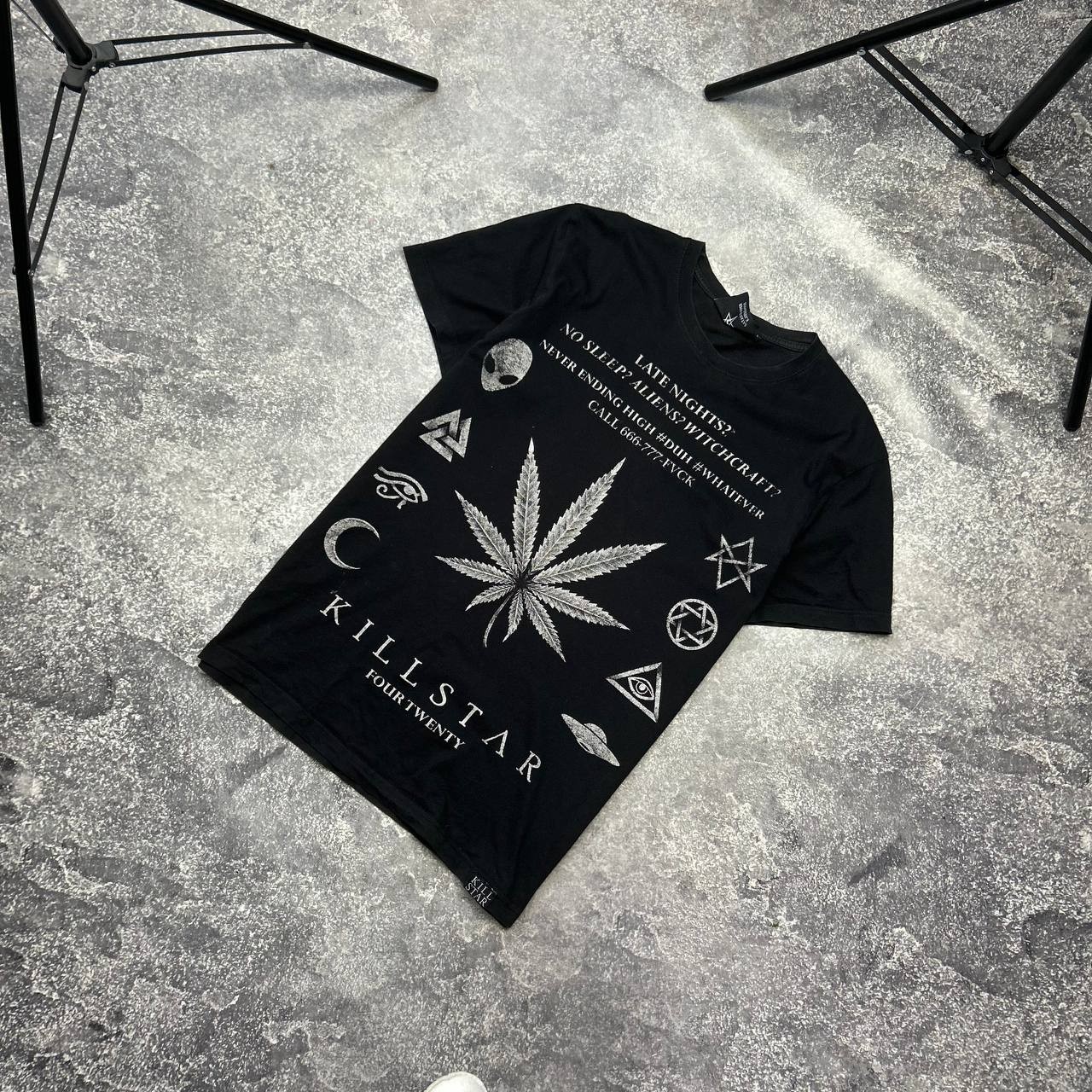 Mens Killstar Big logo streetwear y2k opiun black tee size L